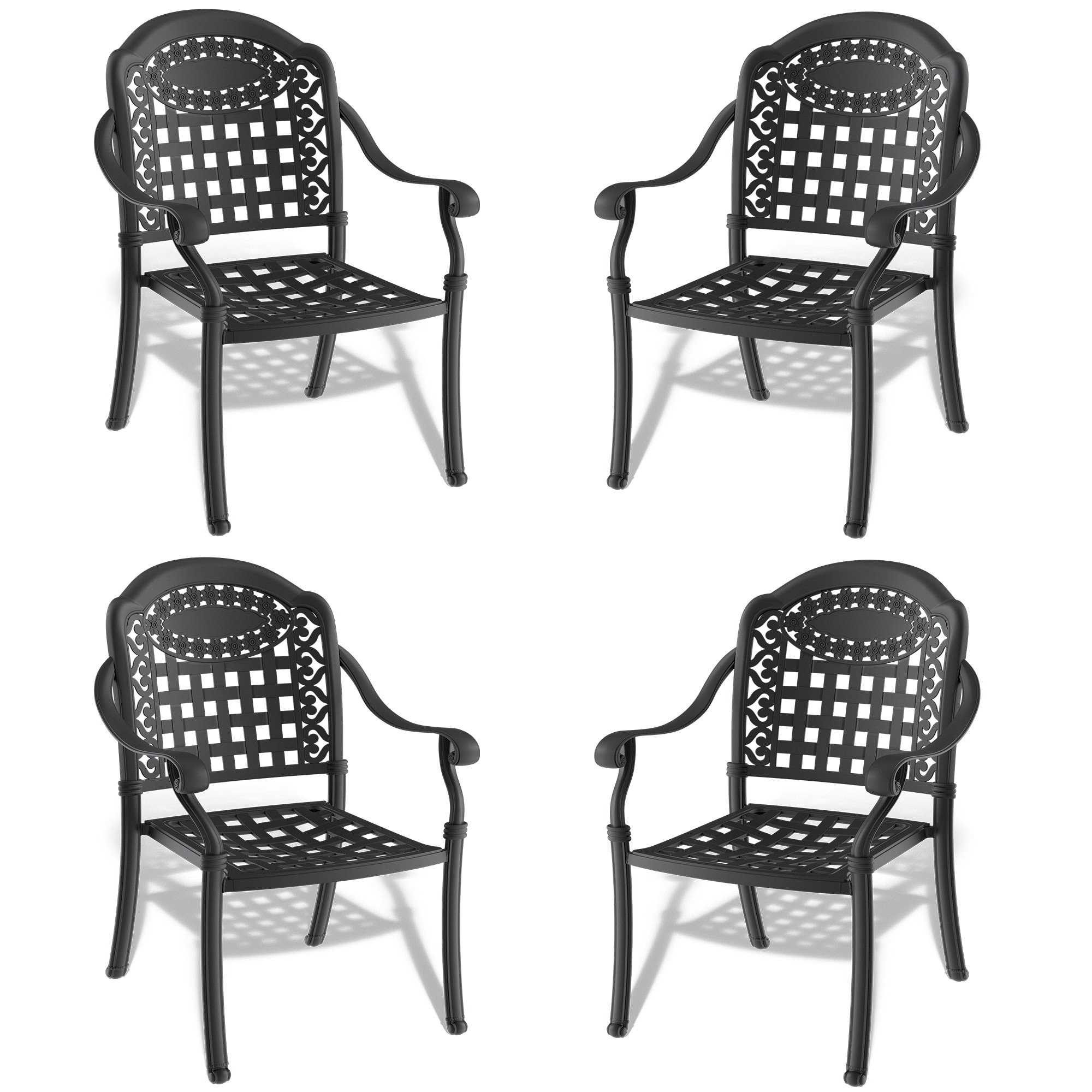 Clihome CL-NS176071 Cast Aluminum Patio Dining Chairs With Cushions Set of 4 Stackable Black Aluminum Frame Stationary Dining Chair with Multiple colors/finishes Solid Seat