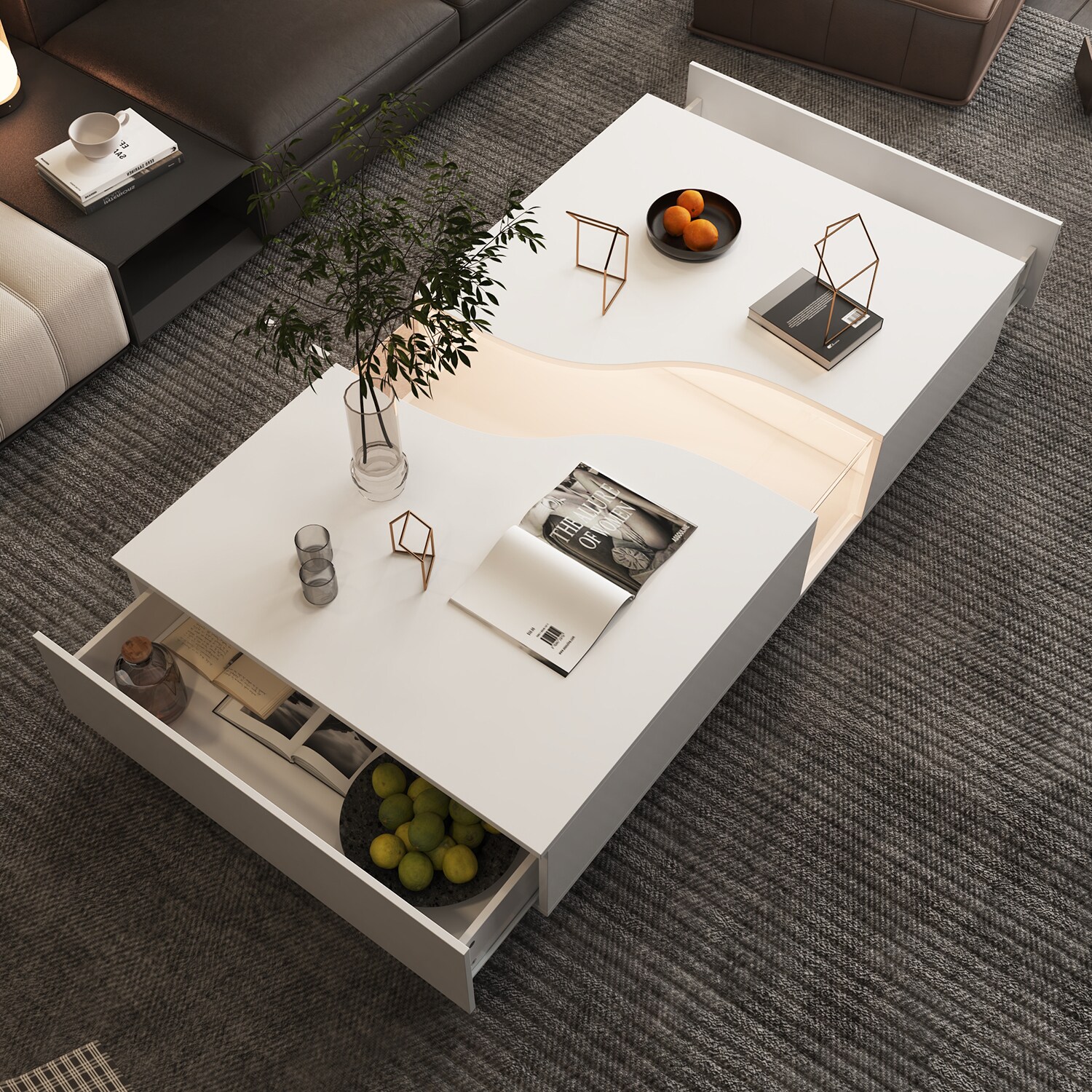 FUFU&GAGA White MDF Modern Coffee Table with Storage