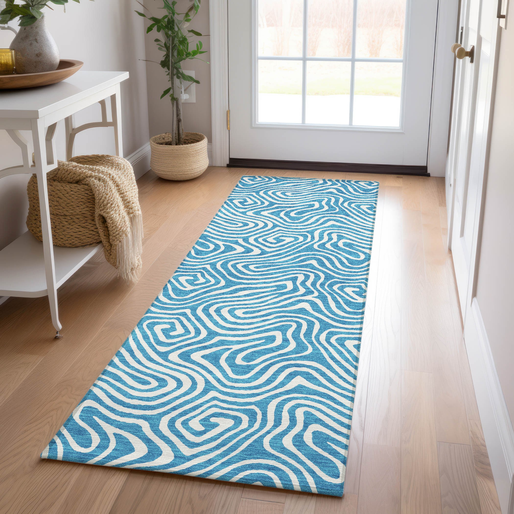 Addison Rugs ACN1030TE2X8 Chantille ACN1030TE 2 x 7 (ft) Polyester Teal Rectangular Indoor/Outdoor Geometric Machine washable Runner rug