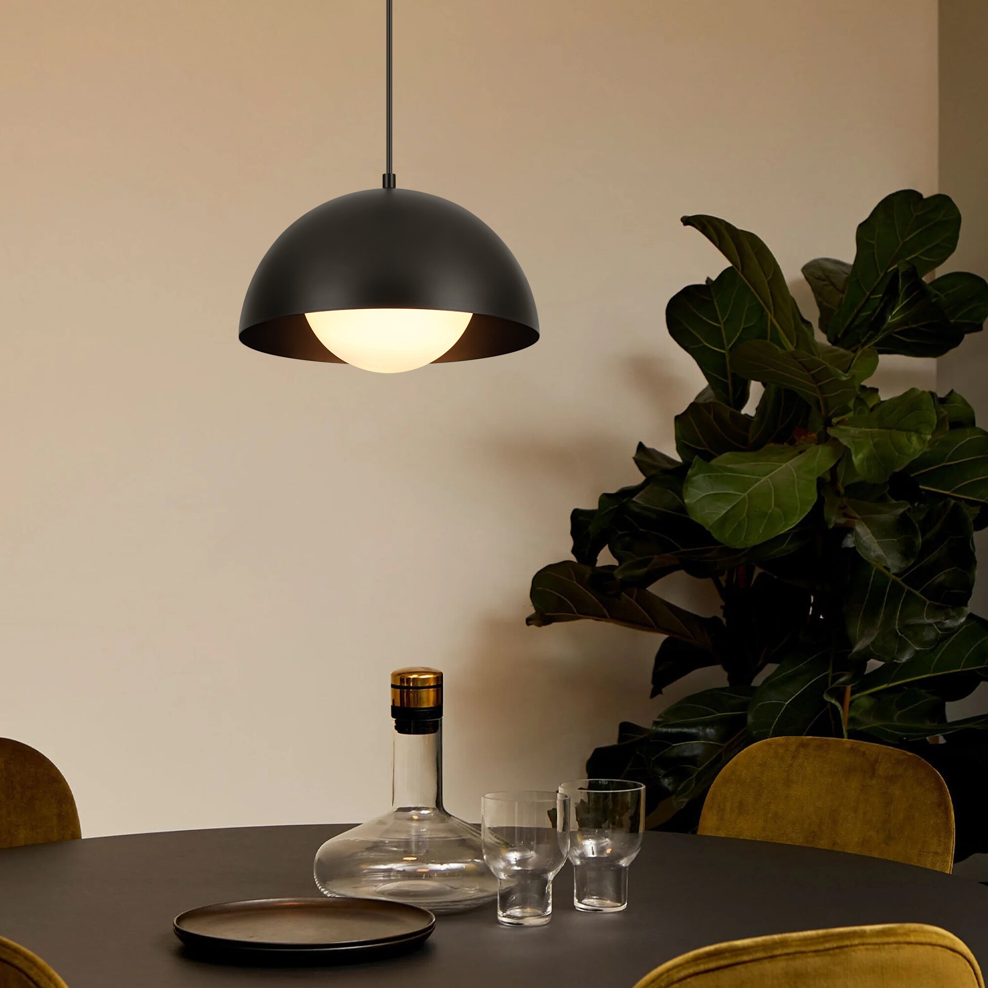 Y'INSP Antonio 1 -Light Matte Black Farmhouse Opal glass Dome Small ...