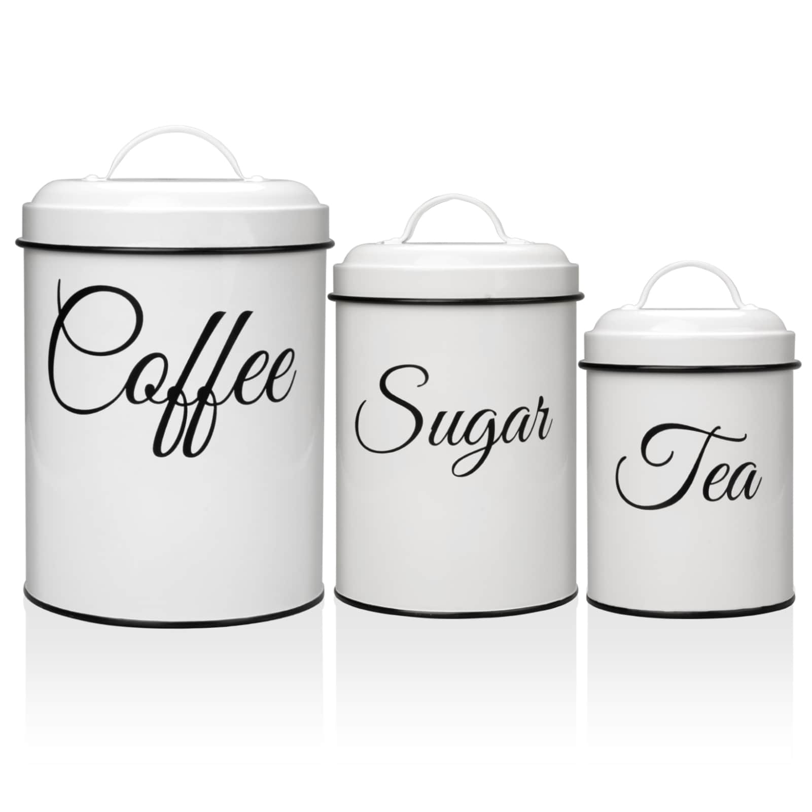 WhizMax JXNAG-PHO-0VR0FP2M 3-Piece Kitchen Canisters Set Food Storage Canisters with Lids and Handles for Countertop Farmhouse Rustic Coffee Tea Sugar Containers Set of 3 for Kitchen Decor White