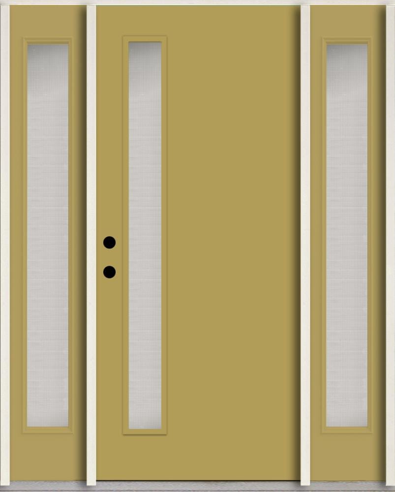 RELIABILT LO1065561 Spotlights 60-in x 80-in x 4-5/8-in Fiberglass 1/4 lite Right-hand inswing Meadowlark Paint Painted Prehung Front Door with Sidelights Insulating core