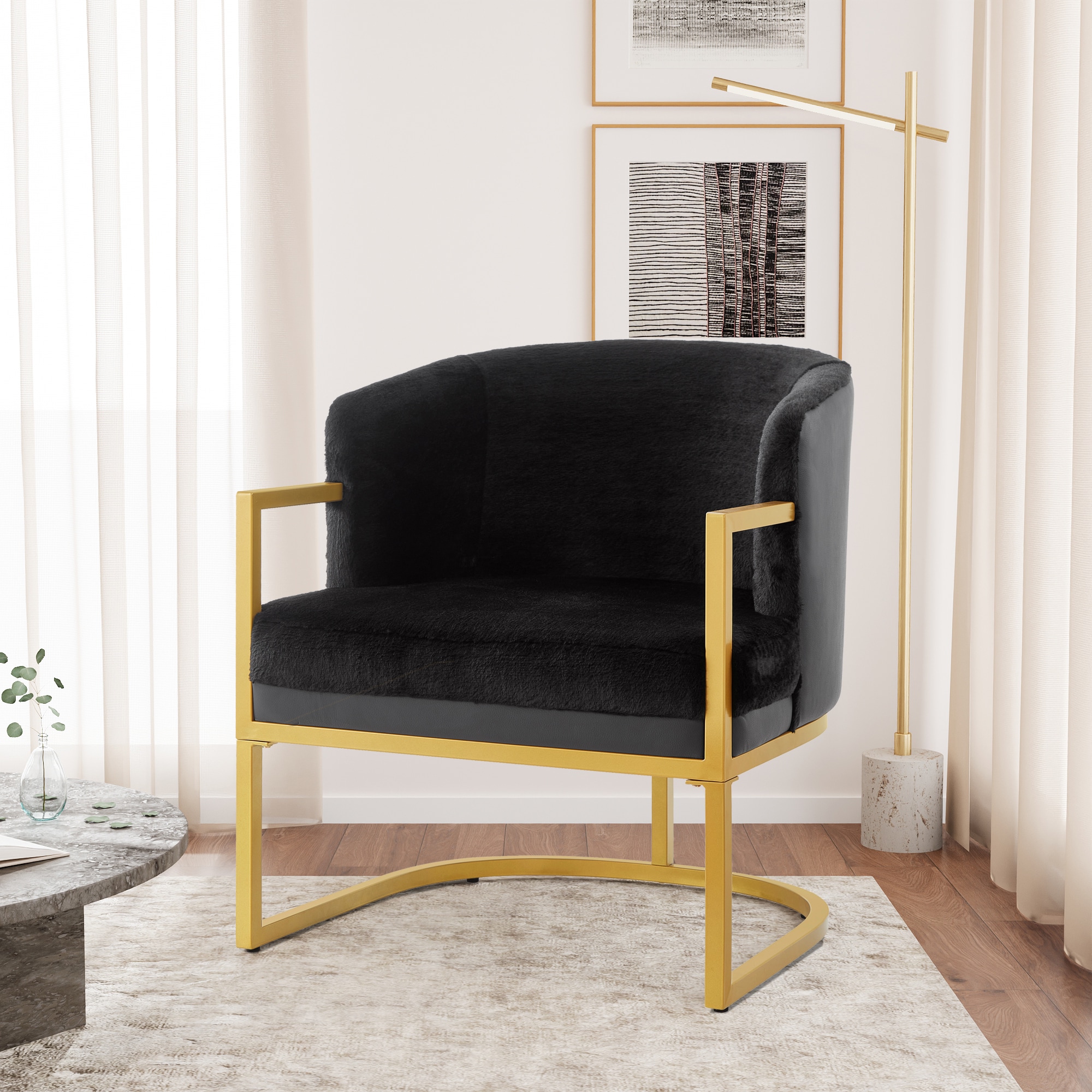 Christopher Knight Home - Rosalynn Modern Black Upholstered Accent Chair Cozy Armchair with Gold ...