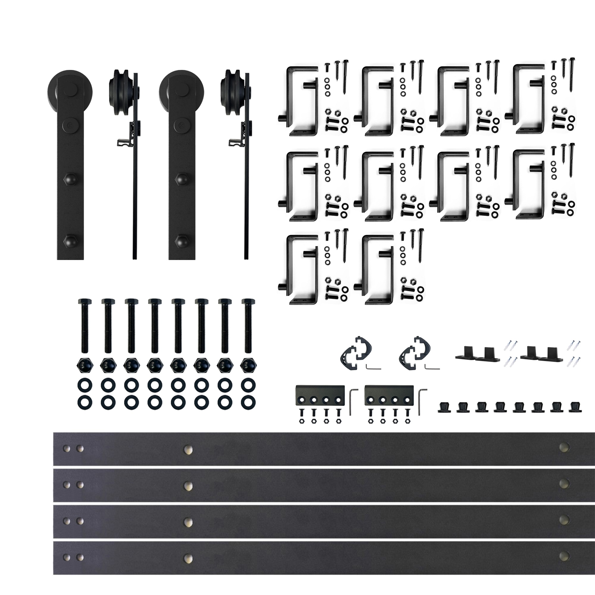 HOMACER ZT4TGH144C 144-in Rustic black Black Indoor I-strap Double bypass Barn door hardware kit