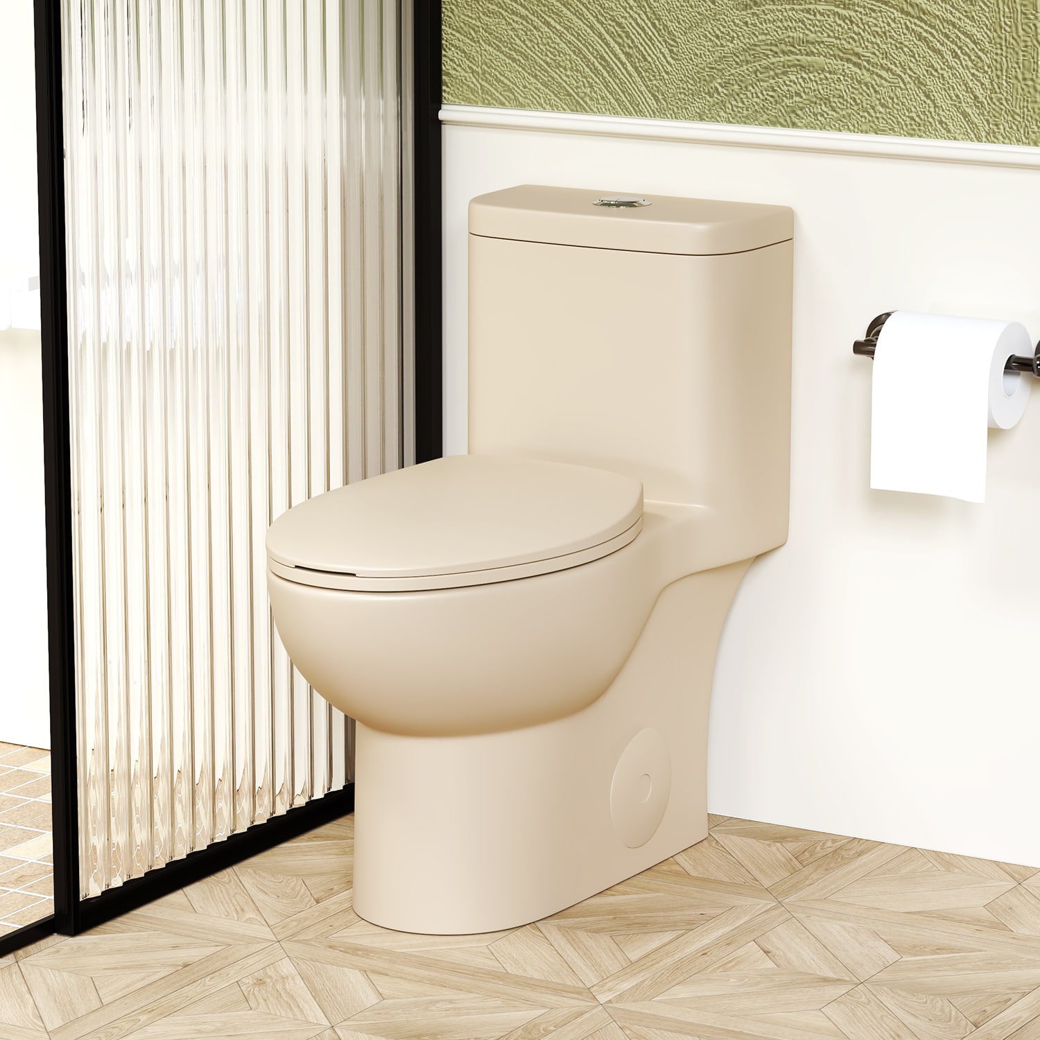 Wooakway 11/16 GPF Tornado Flush One-Piece Toilet with Comfort Chair Seat ADA Height 17-inPowerful and Quiet Dual Flush Modern Toilet