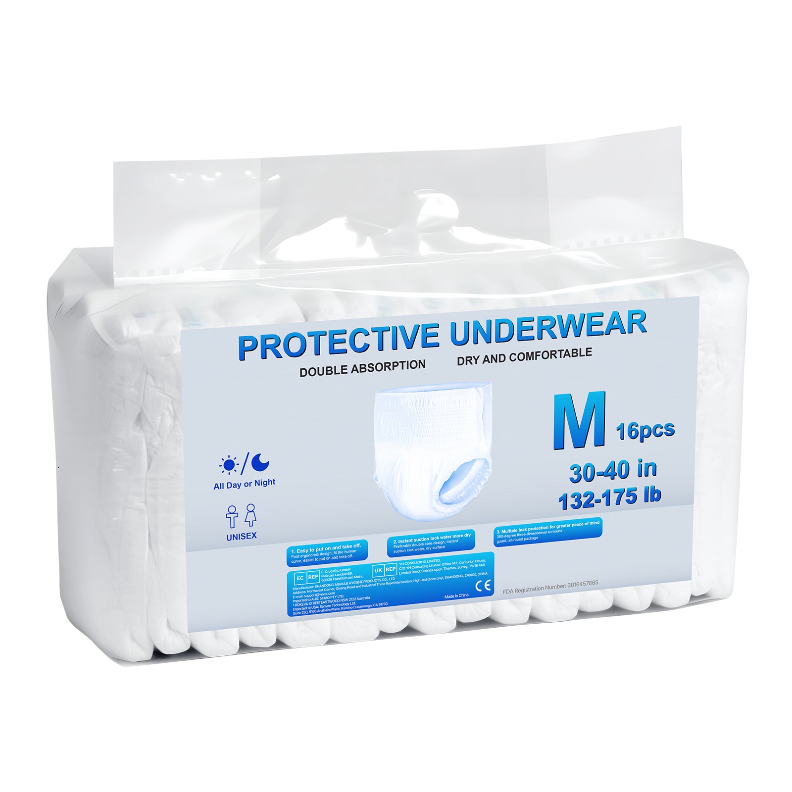 GIVIMO Adult Incontinence Underwear M Size 64-Count 4-Pack of 16 Disposable Pull-Up Diapers with 900-ml Absorbency Leak-Proof Leg Cuff and Wetness Indicator for Men and Women