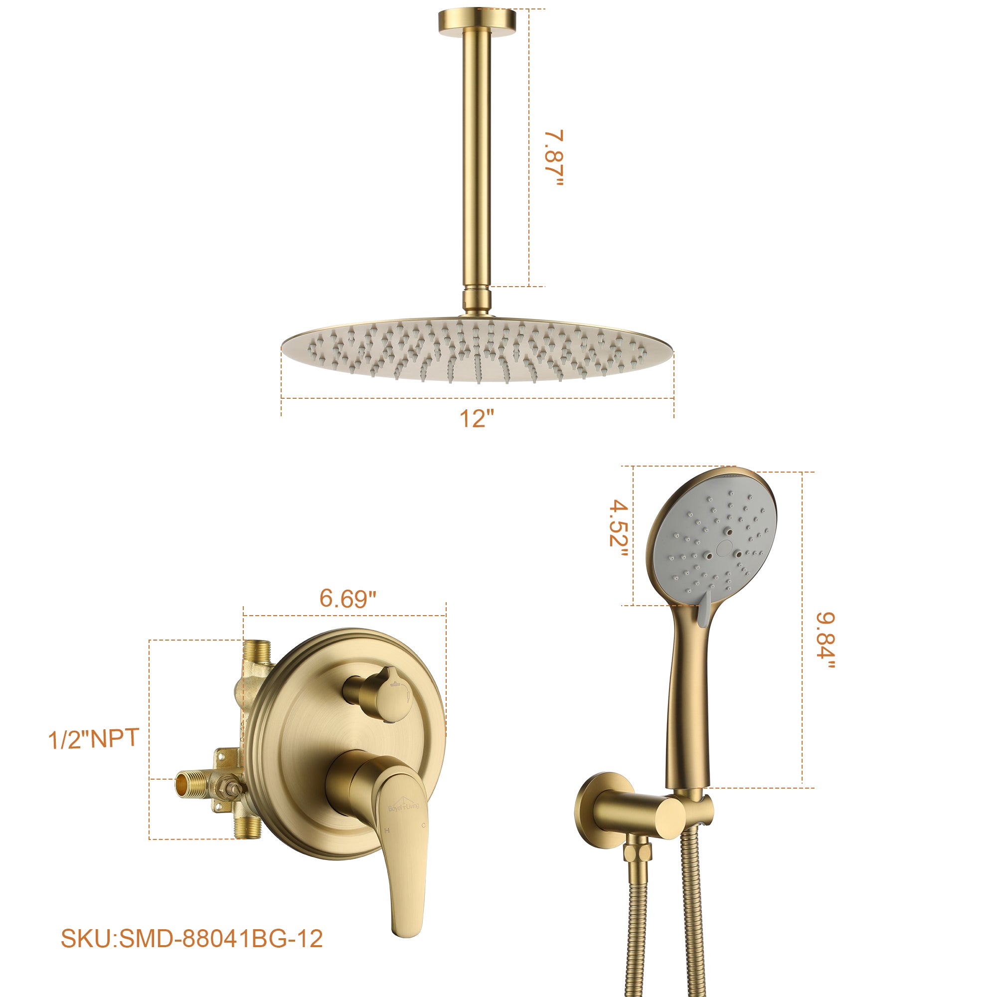 Boyel Living SMD-88041BG-12 Showerhead-Bar-Panels - View #2