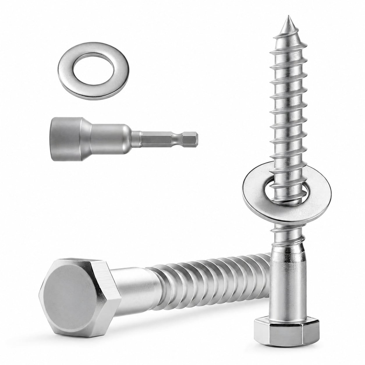 UUDULY  3/8 by 3 Inch Hex Head Lag Screws Bolts with Flat Washers 304 Stainless Steel Heavy Duty Lag Screws for Wood Projects with Hex Socket