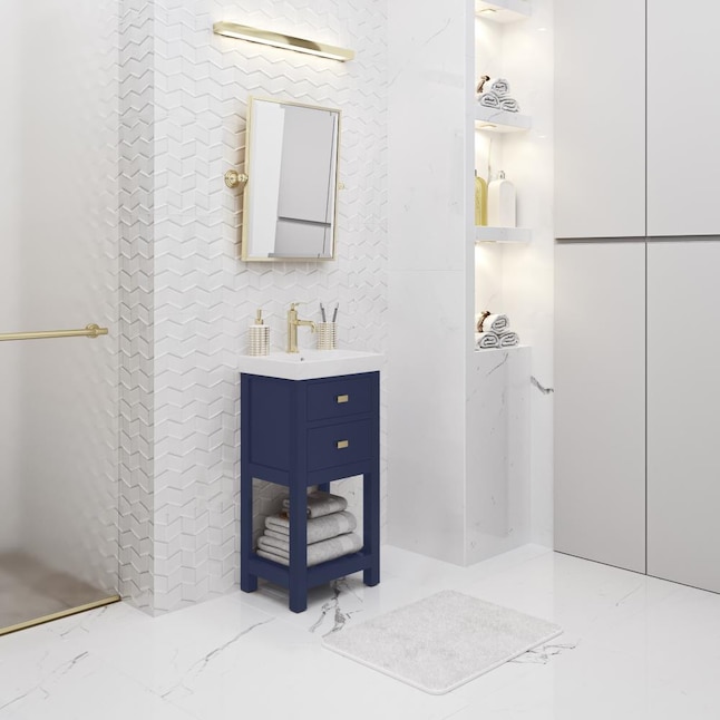 VERA 18 in. W Bath Vanity in Monarch Blue Finish with Ceramics Integrated Vanity Top with White Basin VERA 18 in. W Bath Vanity in Monarch Blue Finish with Ceramics Integrated Vanity Top with White Basin