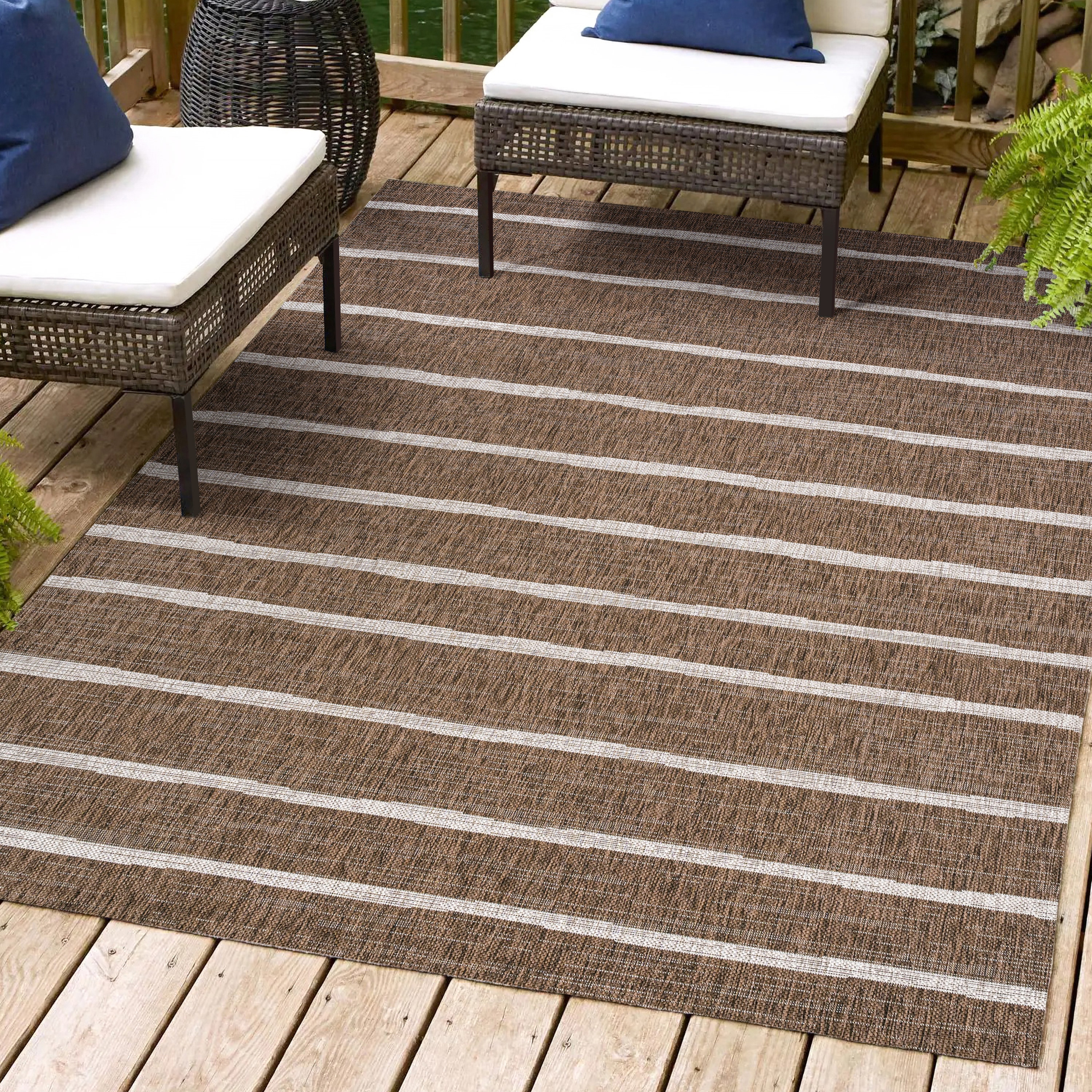 JONATHAN  Y SMB125B-3 Santa Monica Colonia Berber 3 x 5 (ft) Loomed Polypropylene Brown/Beige Rectangular Indoor/Outdoor Stripe Bohemian/Eclectic Area rug