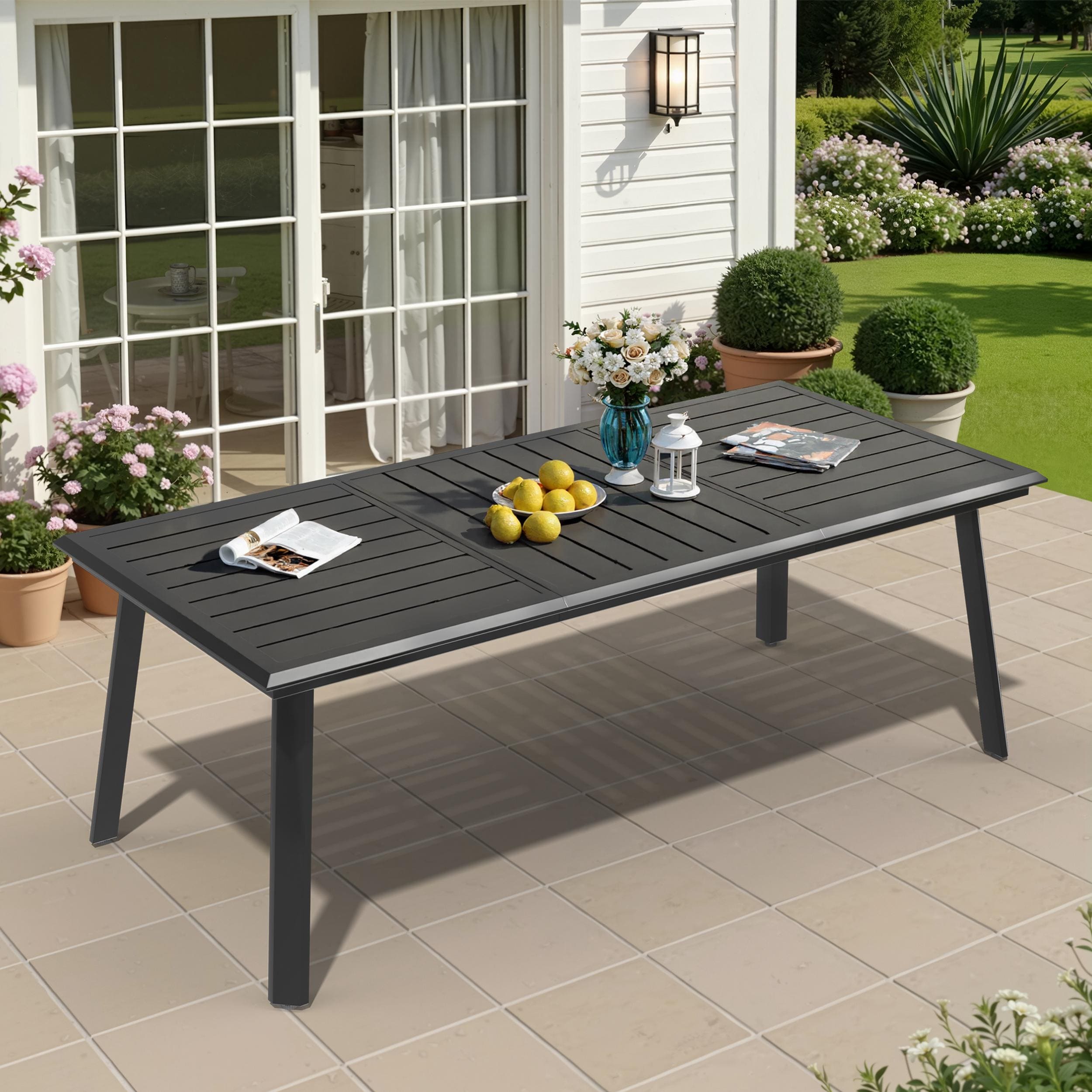 Pellebant - Rectangle Outdoor Dining Table 38-in W x 82.7-in L with Umbrella Hole