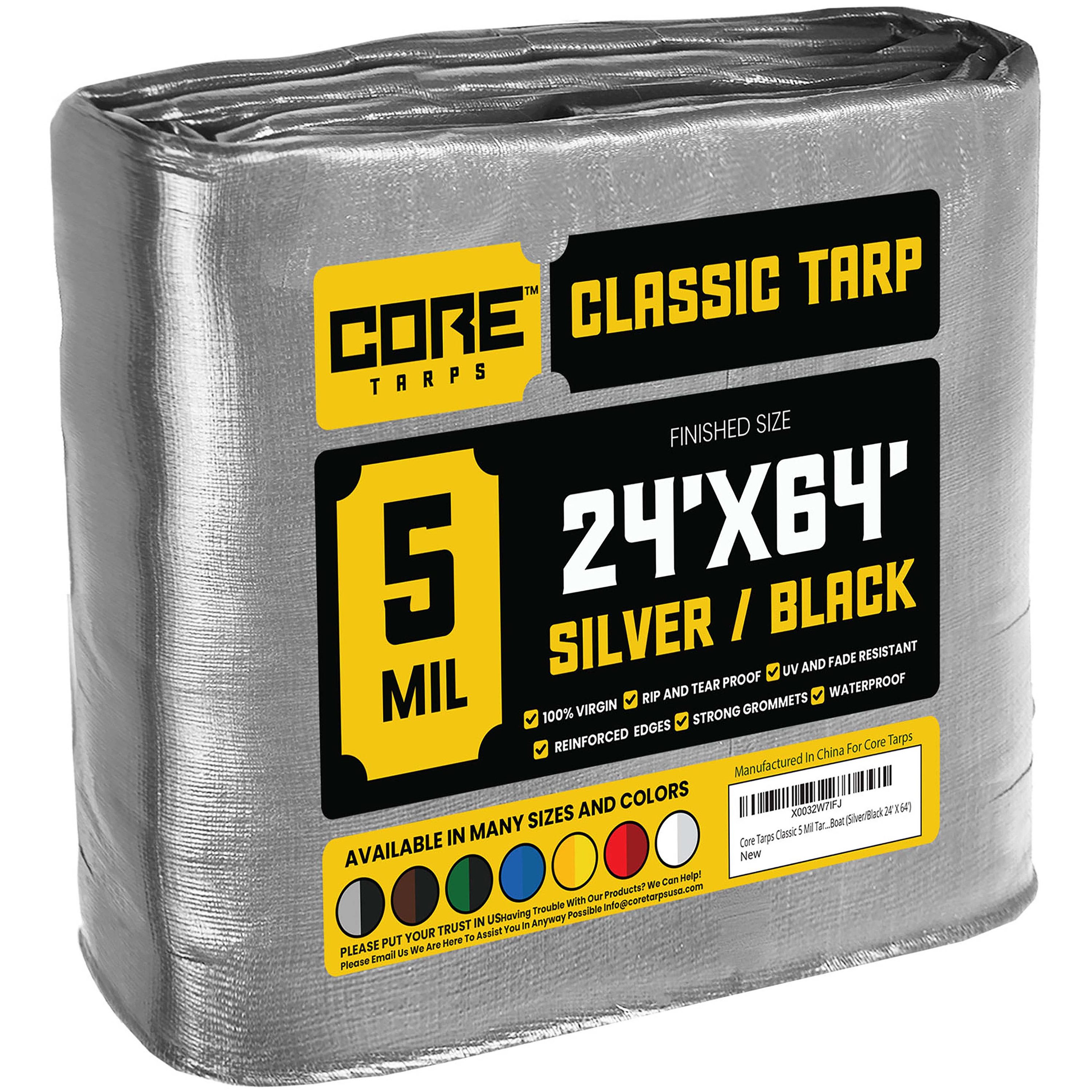 Core Tarps CT-501-24X64 24-ft x 65-ft Silver Waterproof Commercial Polyethylene 5-Mils Tarp