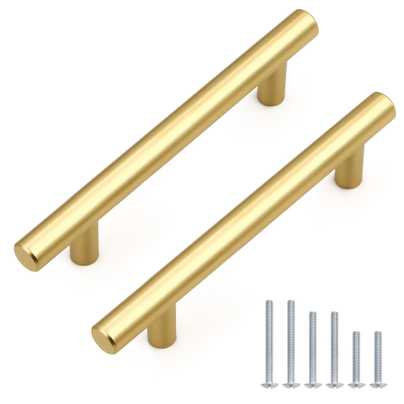 SenQWFa Gold Kitchen Cabinet Handles 30 Pack Hole Centers 3.75 Inch Stainless Steel Polished Round T Bar Pulls for Cabinets Drawers Total Length #LDC0817C054