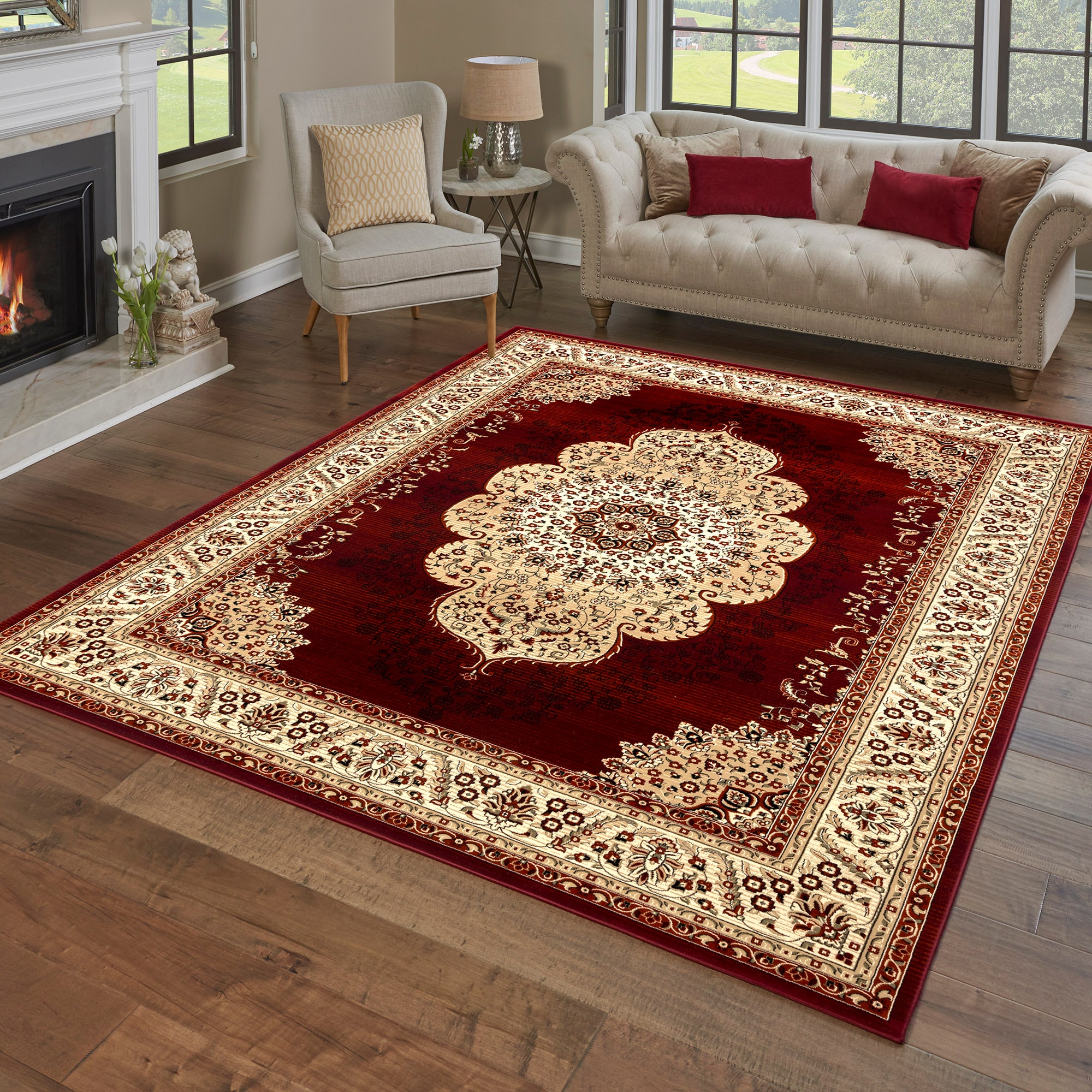GERTMENIAN 26098 5 x 8 (ft) Loomed Polypropylene Red Rectangular Indoor Medallion Area rug