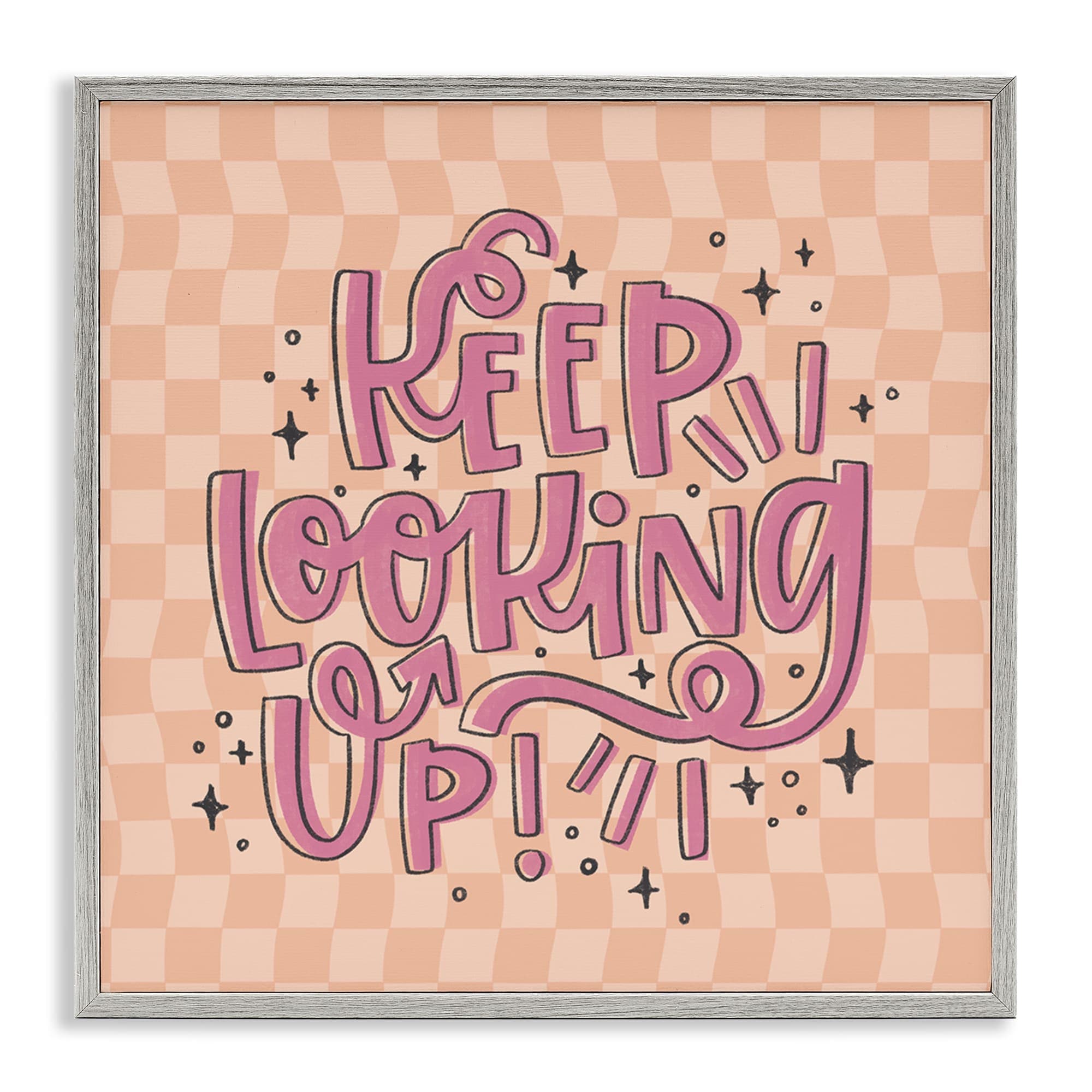 Stupell Industries BT-423-GFF-24X24 Keep Looking Up on Checkered Gray Framed Giclee Art By Sarah Hickman 24 x 24
