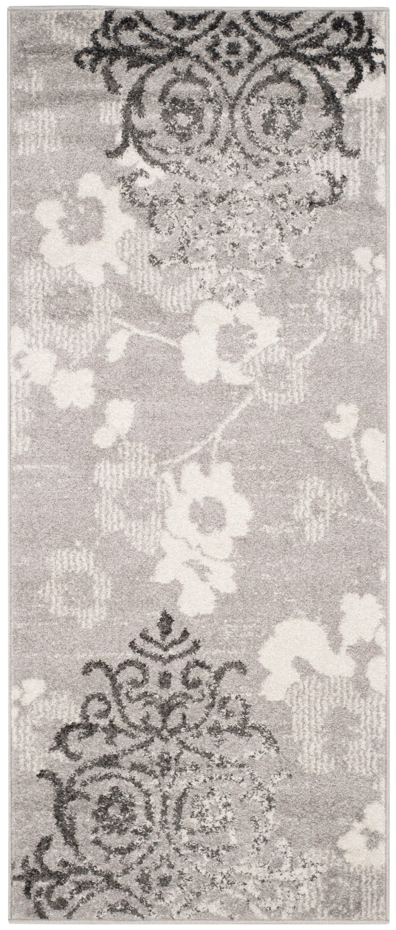 Safavieh ADR114B-260 Adirondack 2 x 6 (ft) Loomed Polypropylene Silver/Ivory Rectangular Indoor Floral/Botanical Bohemian/Eclectic Runner rug