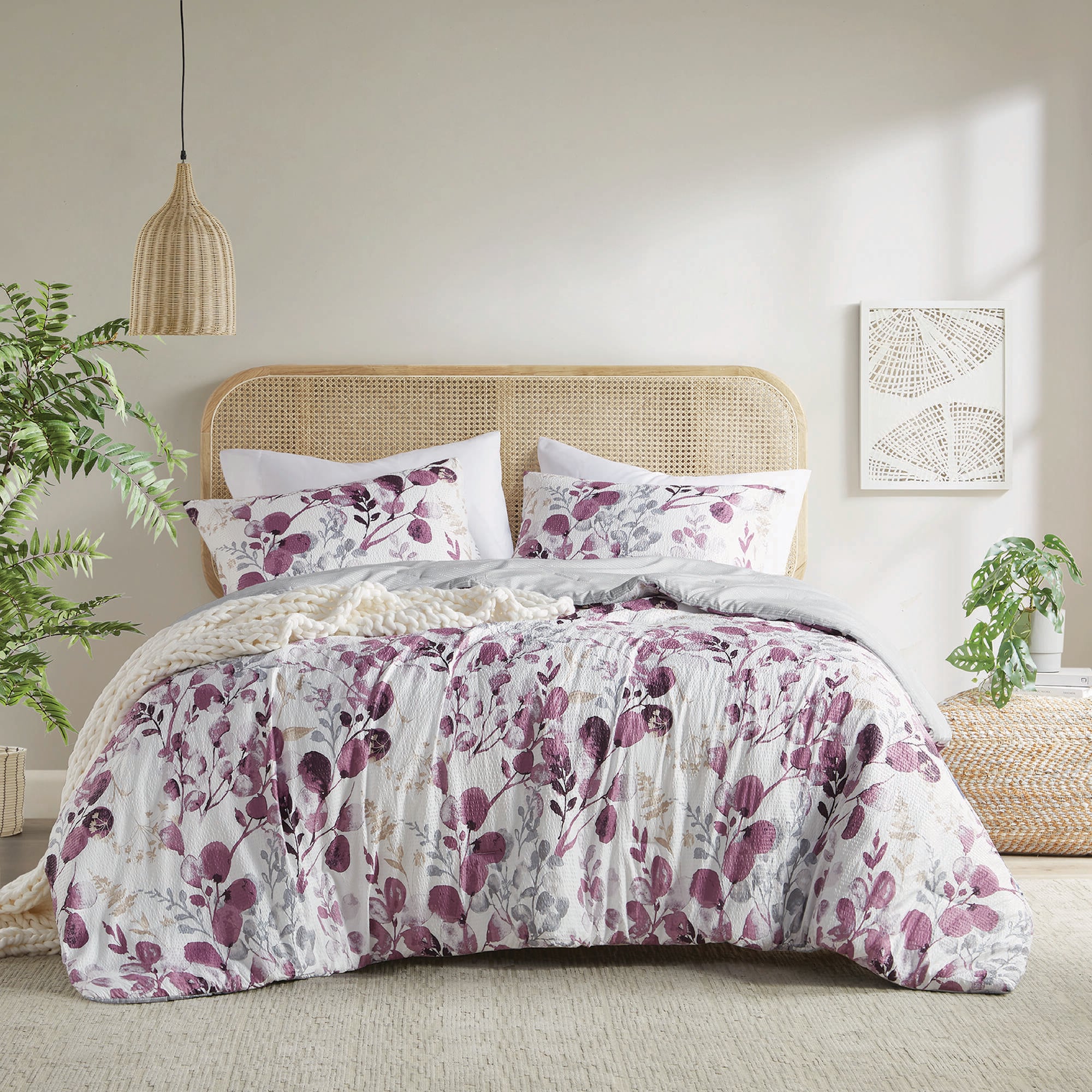 510 Design LWSDS0341000833895 Plum/Grey Floral Reversible Twin/Twin XL Comforter Microfiber