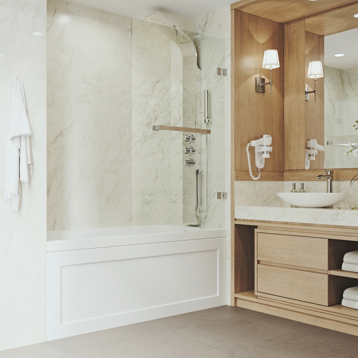 VIGO VG6074STCL3458 Rialto Stainless Steel 34-in W x 58-in H Frameless Hinged Bathtub door