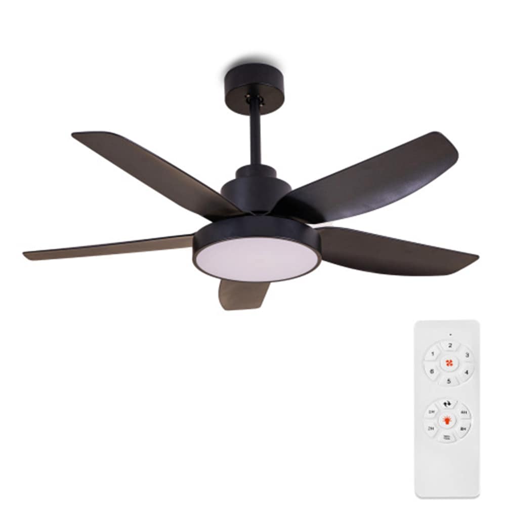 Sunrinx MG40-15-FL 46-Inches White with Black Blades Color-Changing Integrated LED Fixture Indoor/Outdoor Downrod mount Standard Ceiling Fan With Light and Remote ( 5 -Blade)