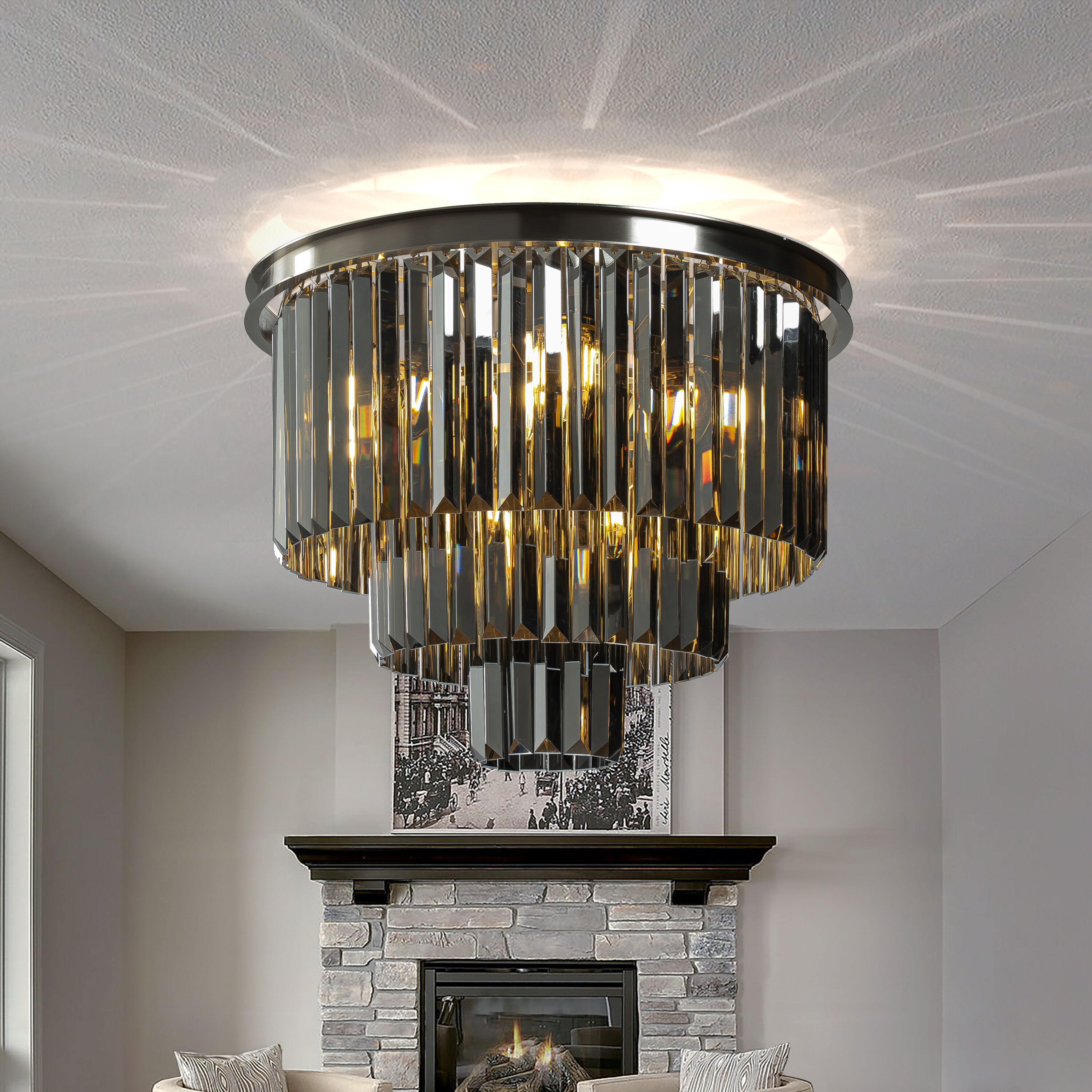 AloaDecor Lighting LC7196D50SNSM07A 10 -Light 20-in Polished Nickel Flush Mount Light