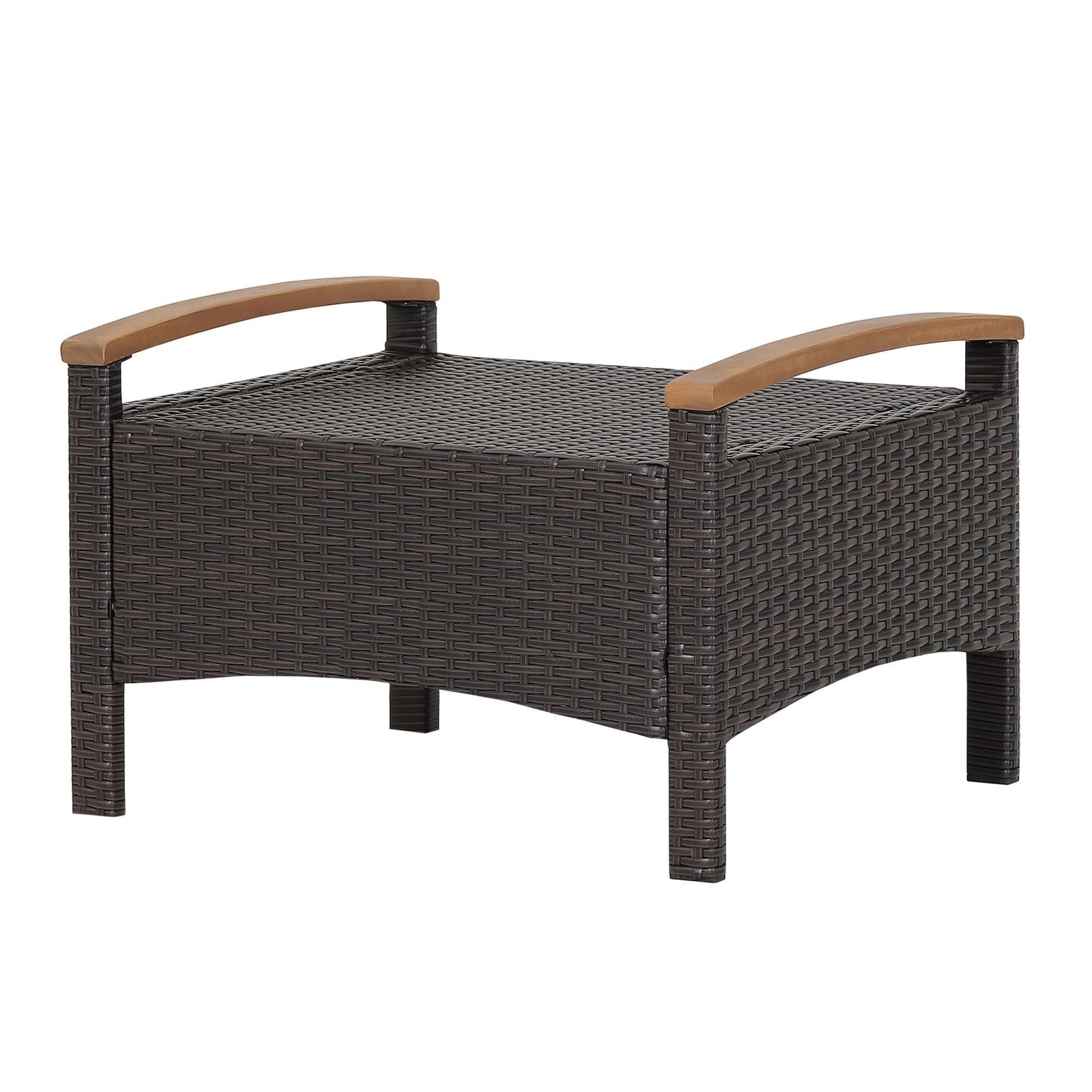 Volenca - Set of 2 Wicker Patio Ottomans Acacia Wood Handles 25-in W x 20-in D x 16-in H Hold 400 lb