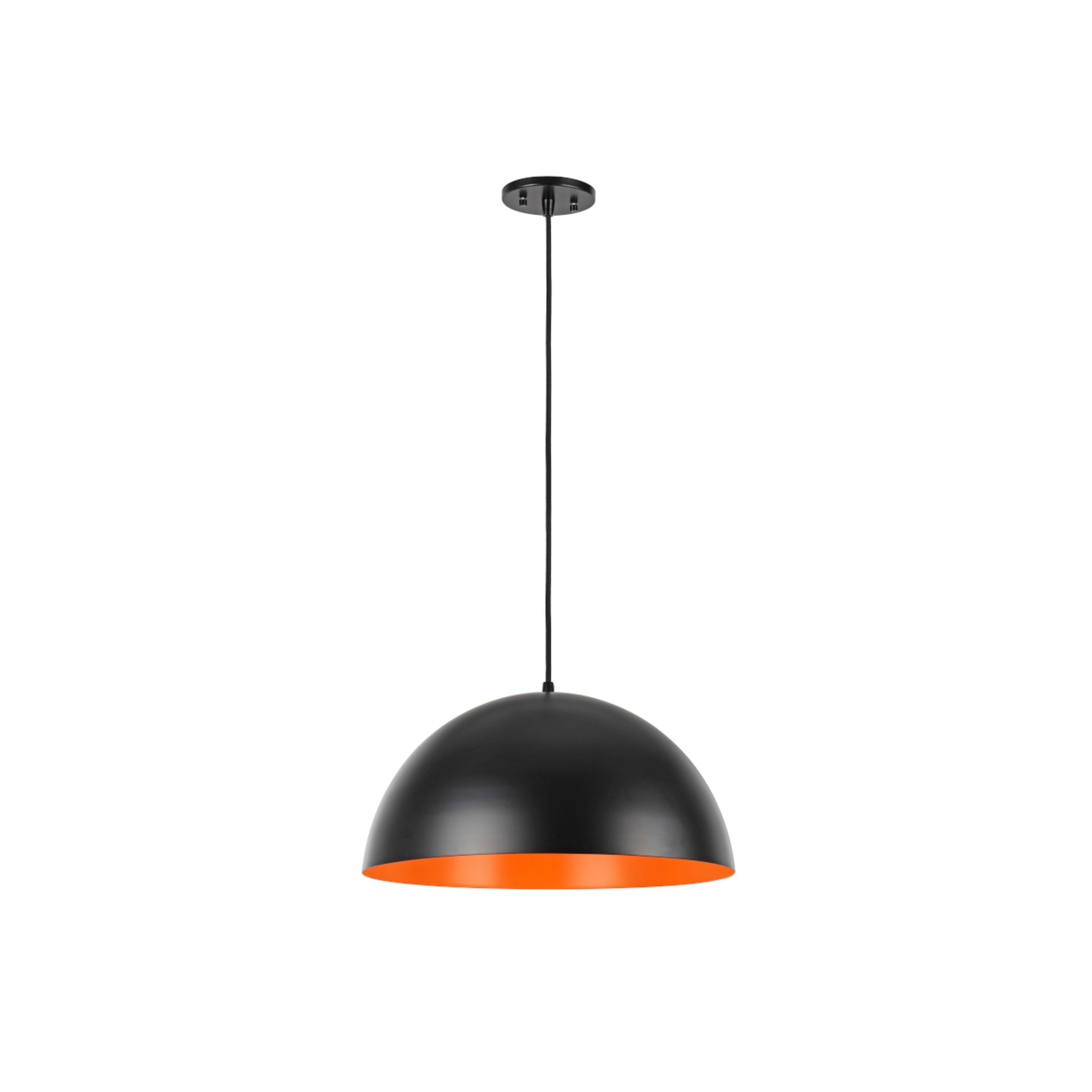 Matte Black and Orange Drum Pendant Light with Adjustable Cord