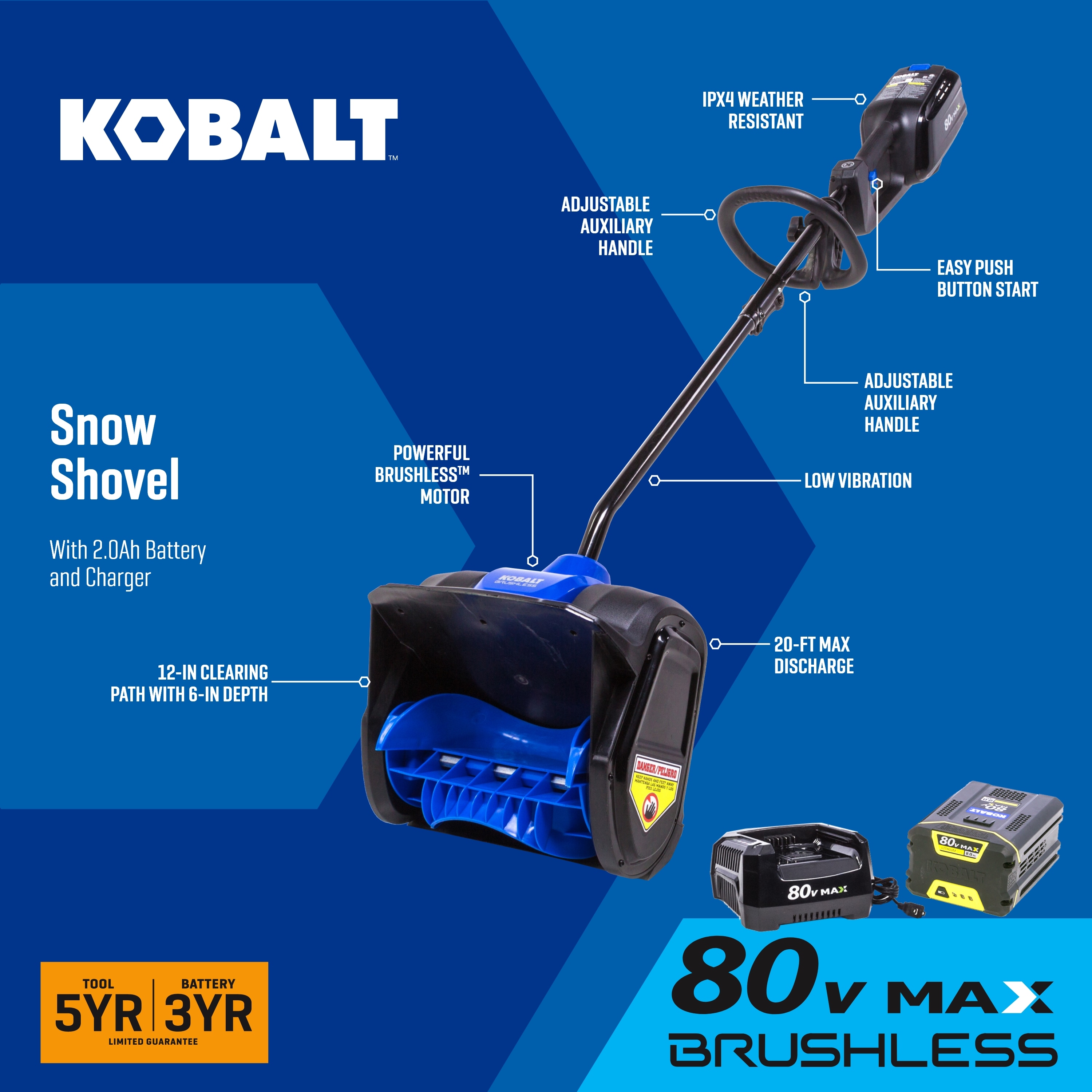 Kobalt 80 volt 12 in Single stage Push Battery Powered Snow Shovel 2 Ah Battery and Charger Included in the Snow Blowers department at Lowes