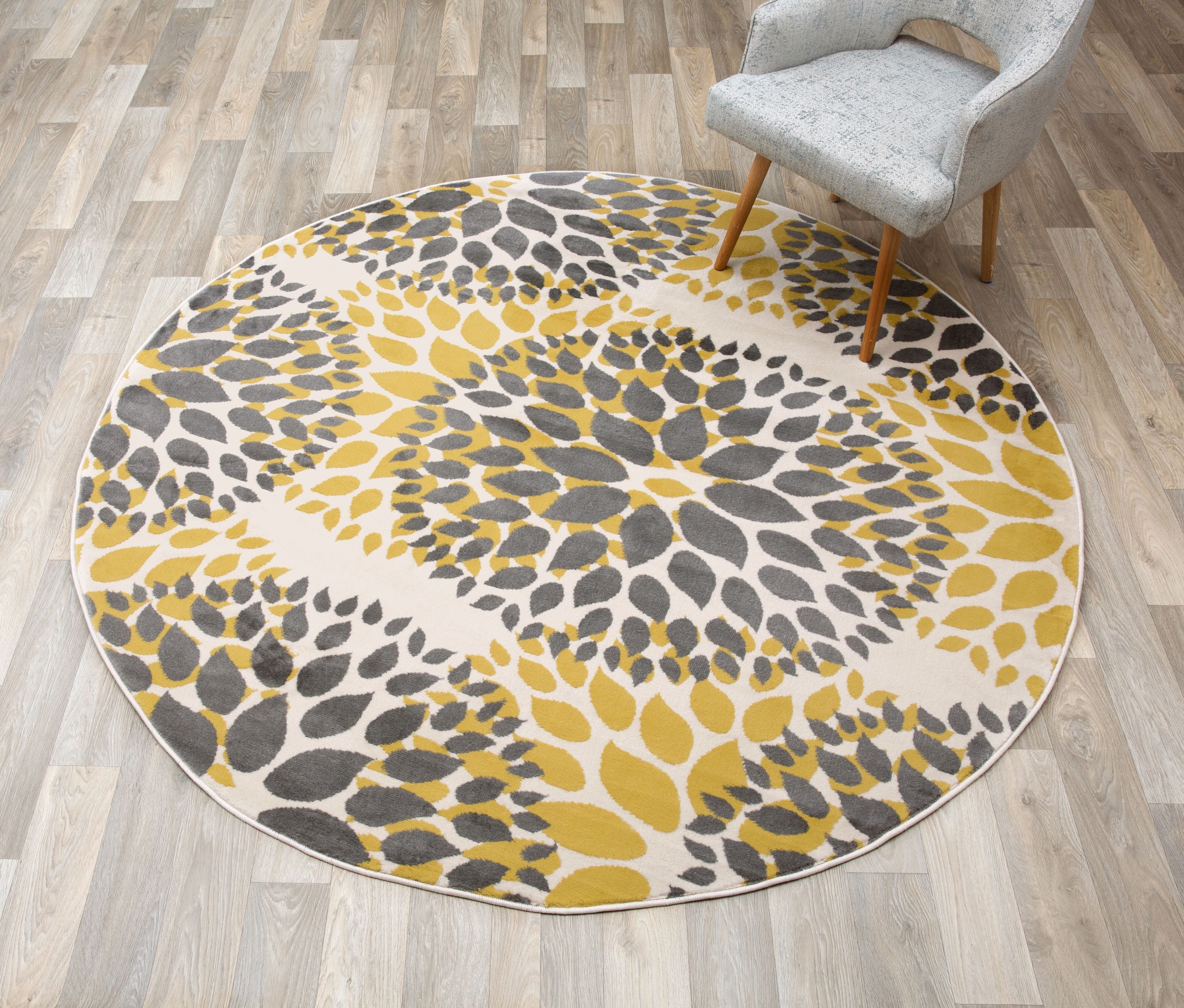 World Rug Gallery 9099 YELLOW 6RND Hudson 6 x 6 (ft) Loomed Polypropylene Yellow Round Indoor Floral/Botanical Mid-Century Modern Area rug