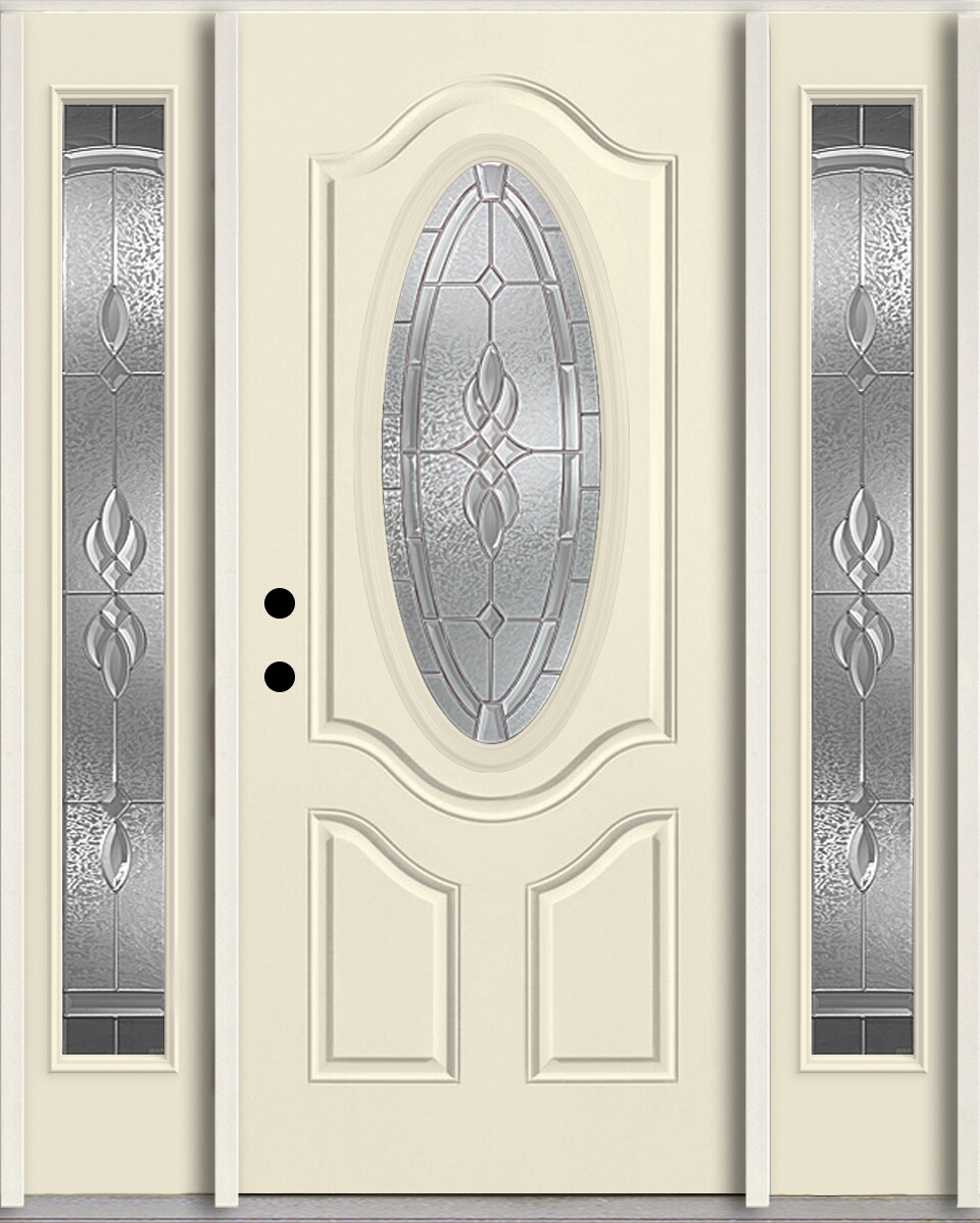 RELIABILT LO963899 Hampton 60-in x 80-in x 4-5/8-in Fiberglass Oval lite Right-hand inswing Bisque Paint Painted Prehung Front Door with Sidelights Insulating core