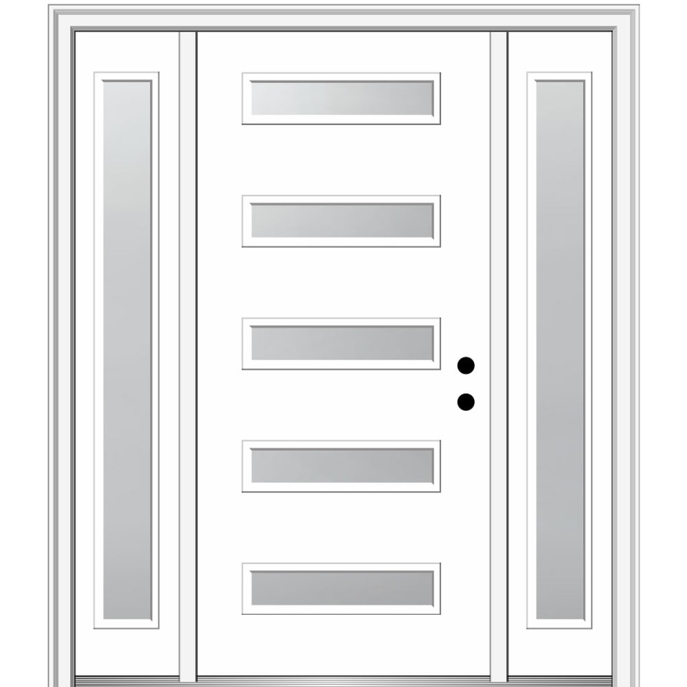 MMI DOOR ZZ350502L 60-in x 80-in x 6-9/16-in Fiberglass Pulse lite Left-hand inswing Brilliant White Painted Prehung Front Door with Sidelights with Brickmould Insulating core