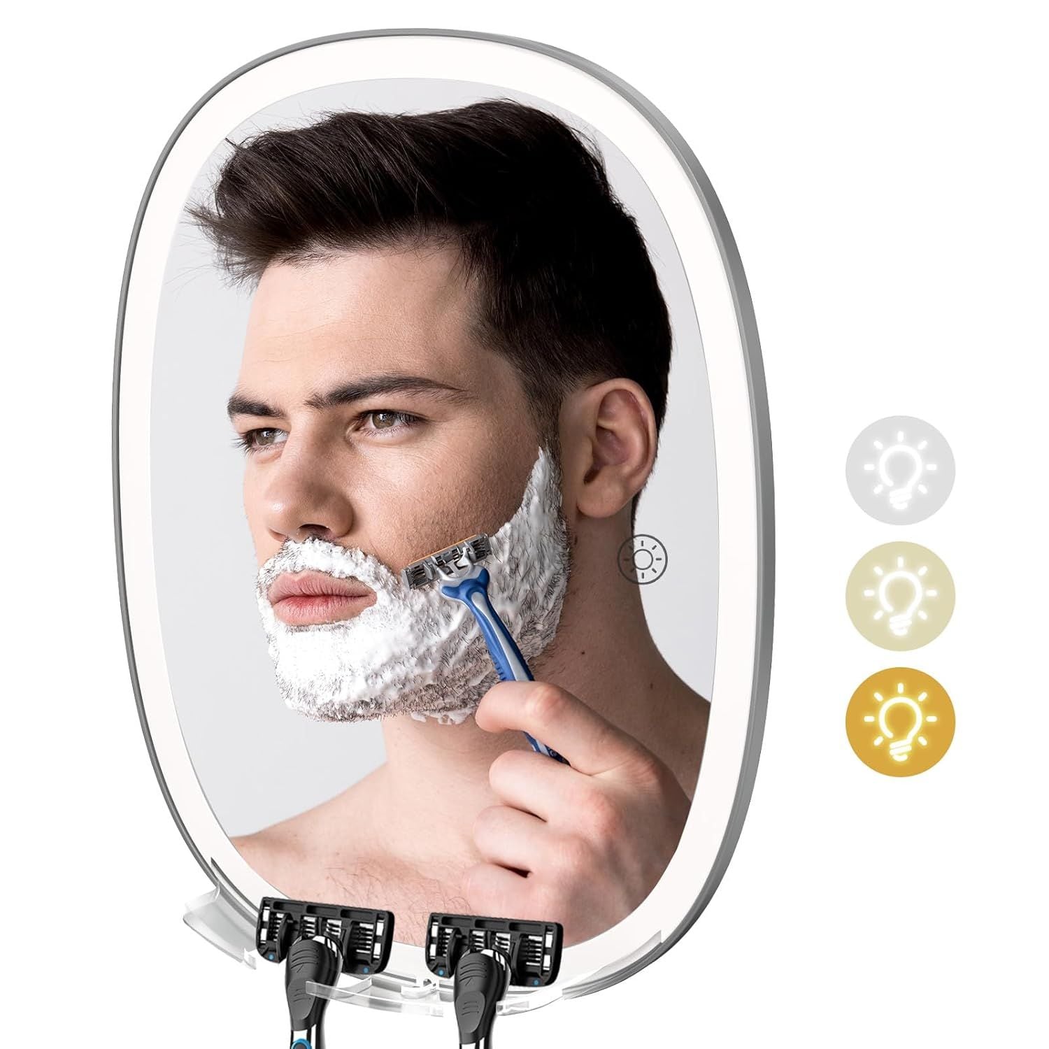 COSMIRROR  6.69-in x 8.42-in Grey Fogless Lighted Shower Mirror with Razor Holder
