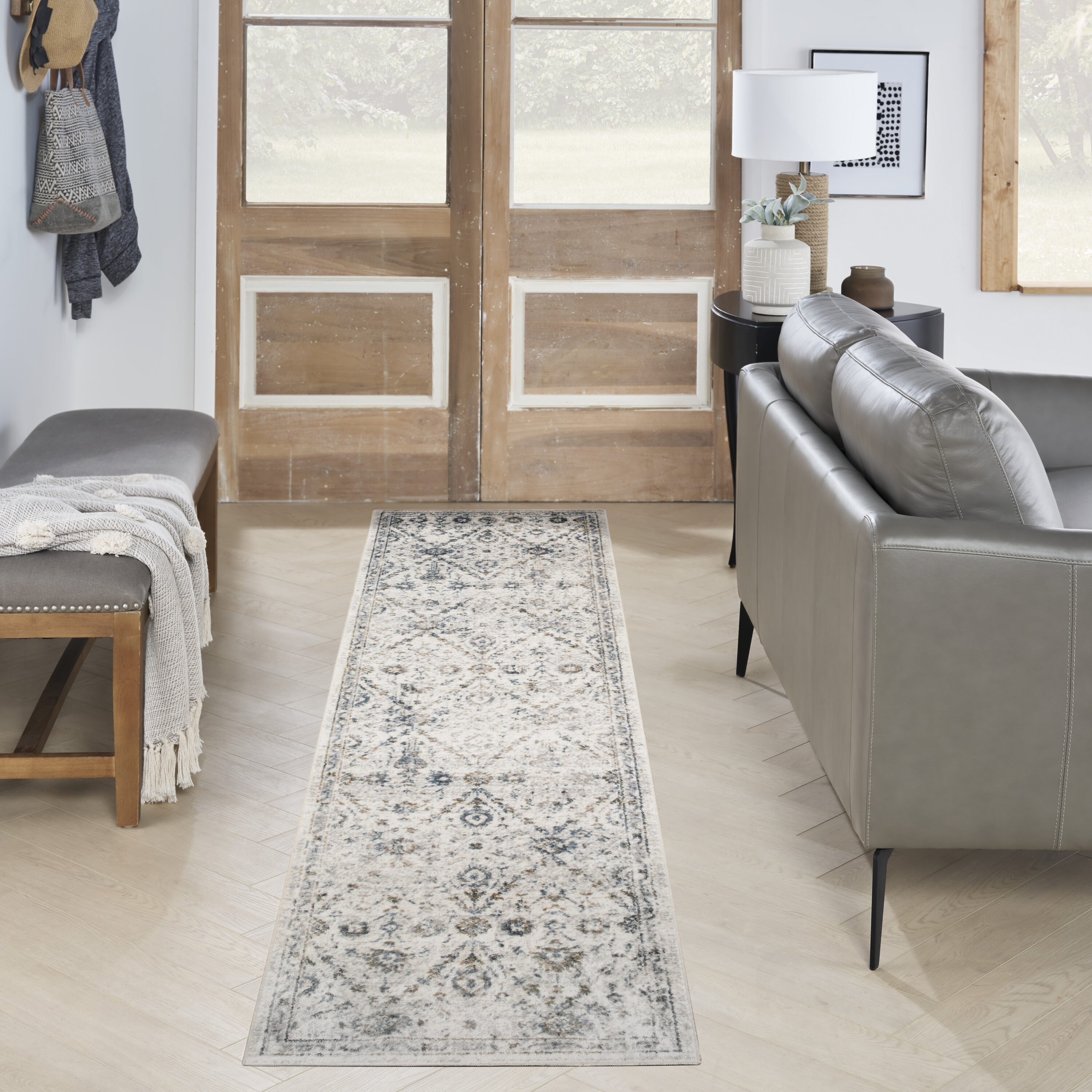 Nourison Home 099446978134 Astra Machine Washable 2 x 6 (ft) Loomed Polyester Ivory Blue Rectangular Indoor Medallion Vintage Machine washable Runner rug