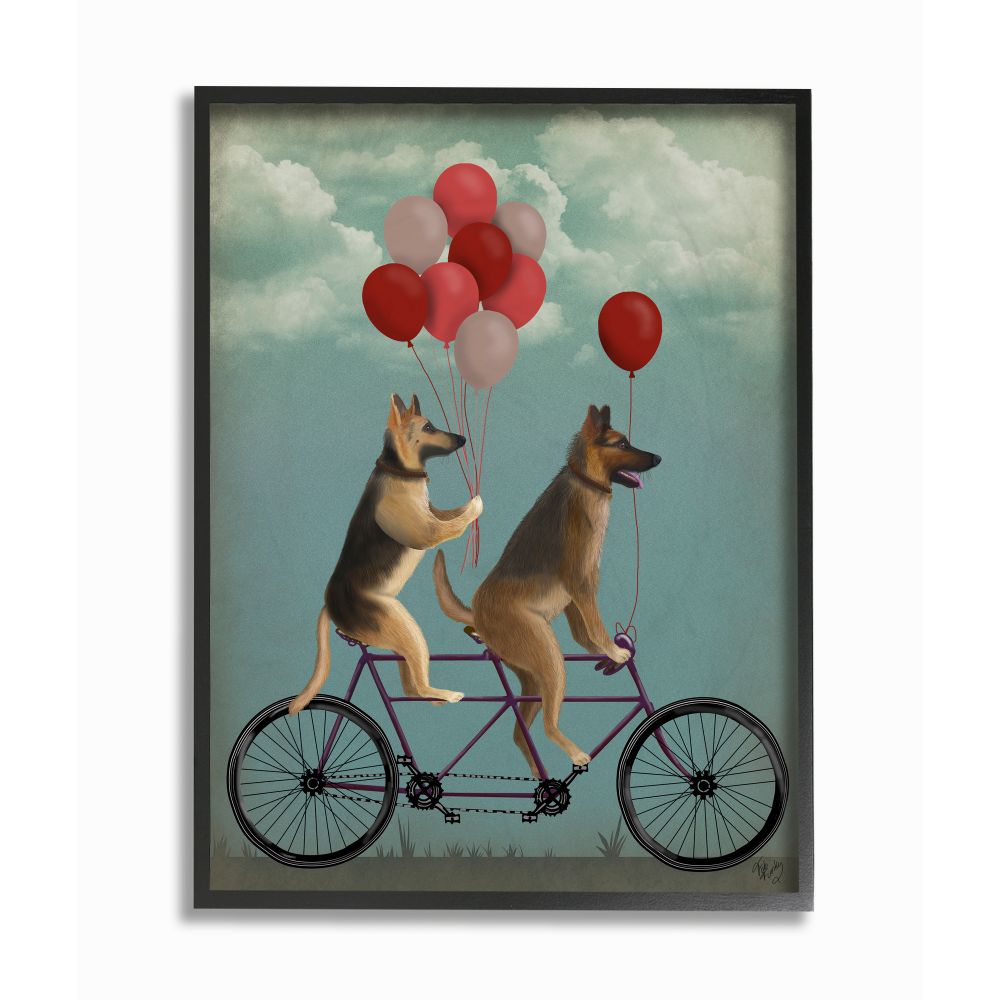 Stupell Industries AAP-184-FR-11X14 German Shepard Dogs On Bicycle with Balloons Fab Funky Black Framed Wood Framed 14-Inches H x 11-Inches W Animals Print
