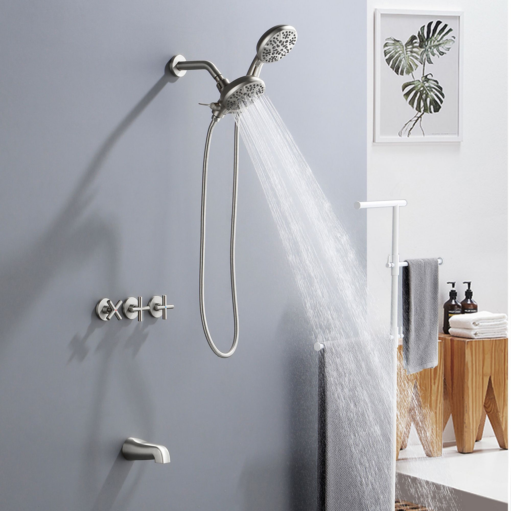 WELLFOR Brushed Nickel 3-handle Multi-function 4.72-in Round Bathtub ...