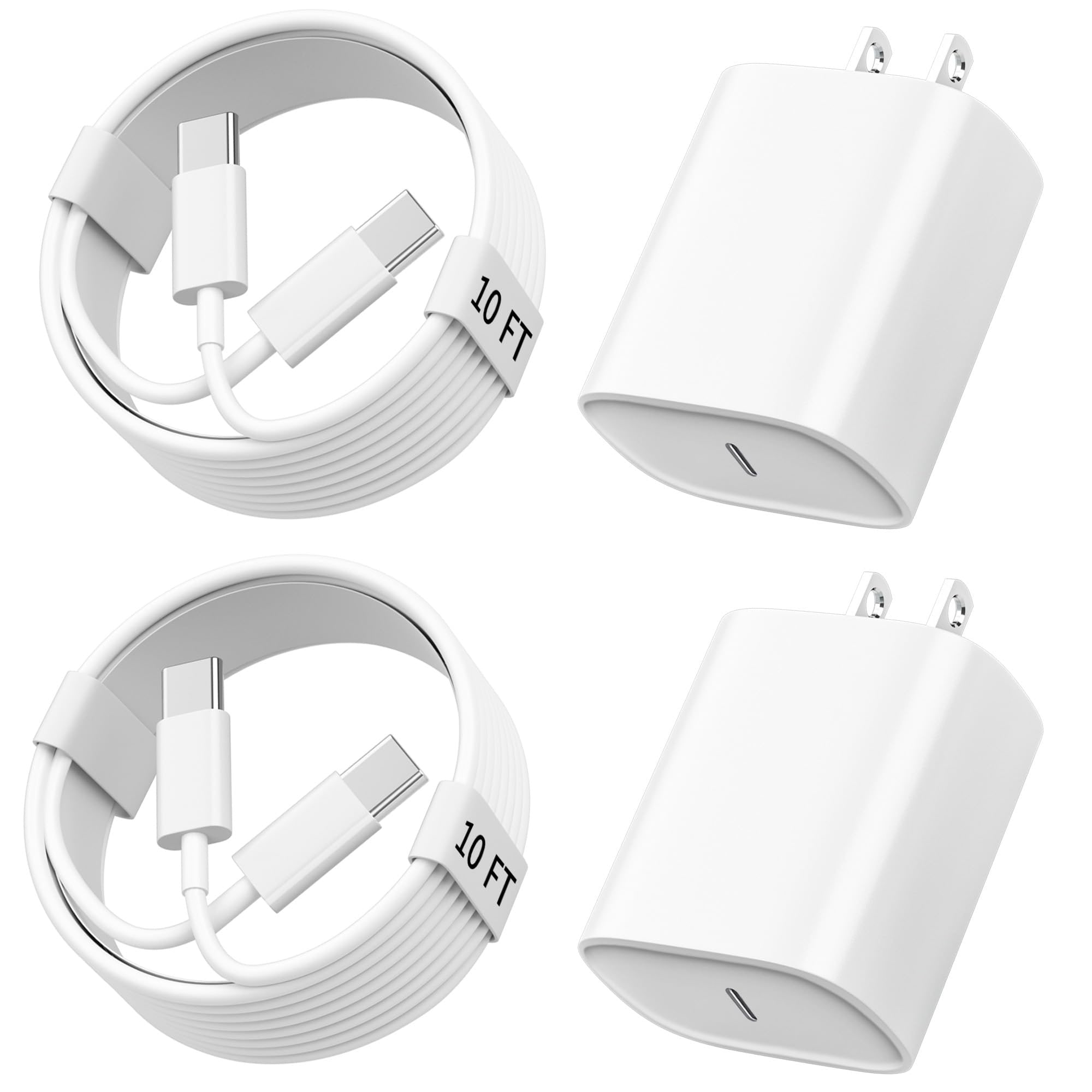 Oyezvary  2 Pack 10FT USB C to USB C Charger Cable with 20W Fast Charging Block for iPhone 17 16 15 Pro Max Plus and iPad PD 3.0 Charger