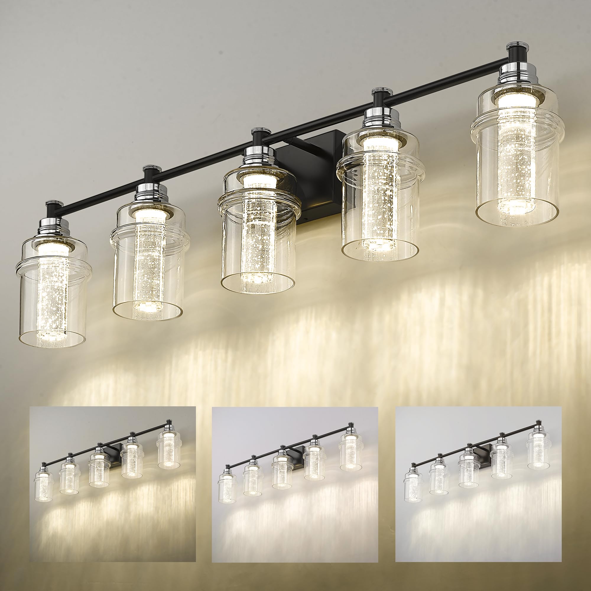 LTMATE LS4FY-5LED BK+CH JAZAVA 39.2-in 5 -Light Chrome Integrated LED Farmhouse Vanity light