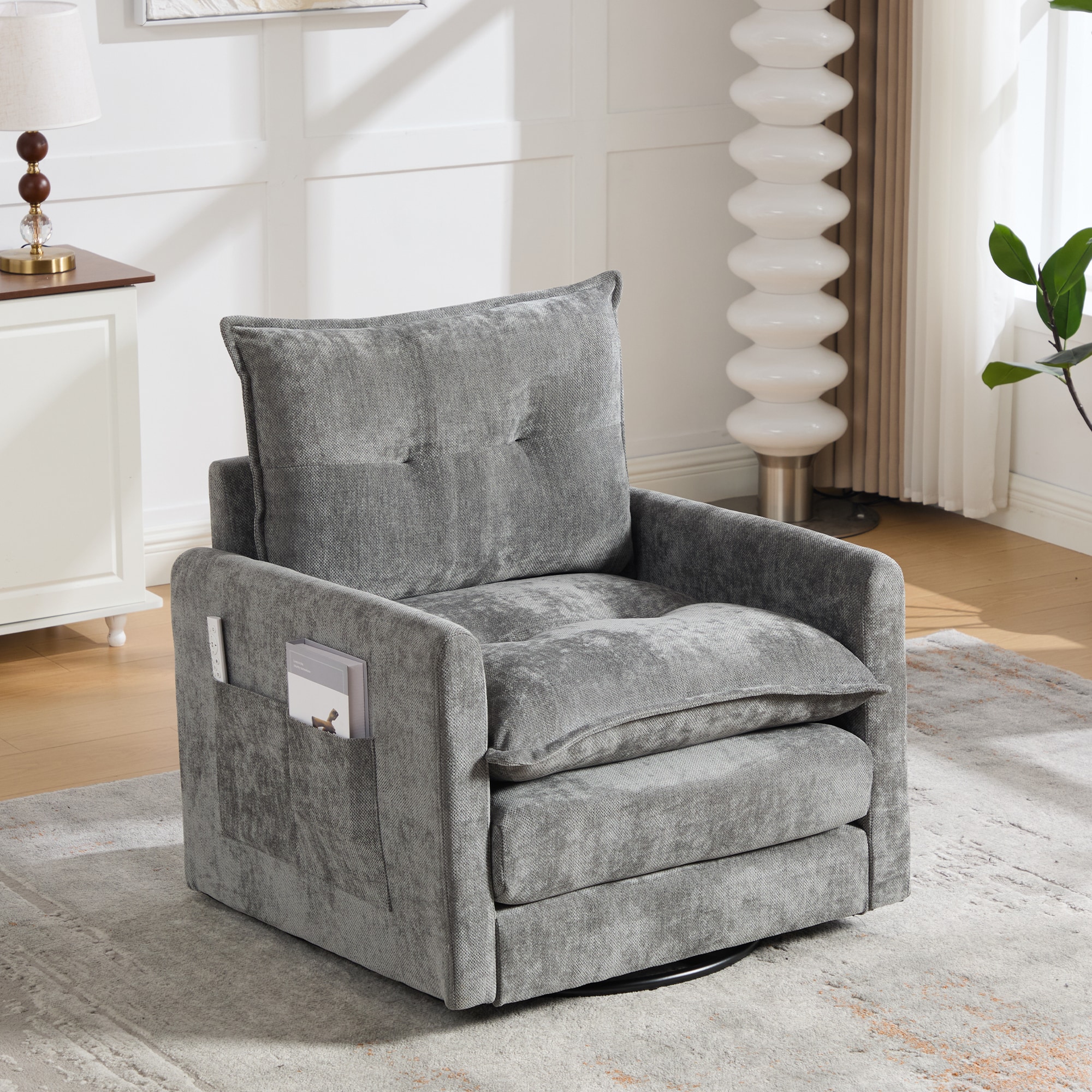 KTMBDW - Swivel Accent Chair with Thick Padded and Side Pockets -Modern 360 Degree Swivel Barrel ...
