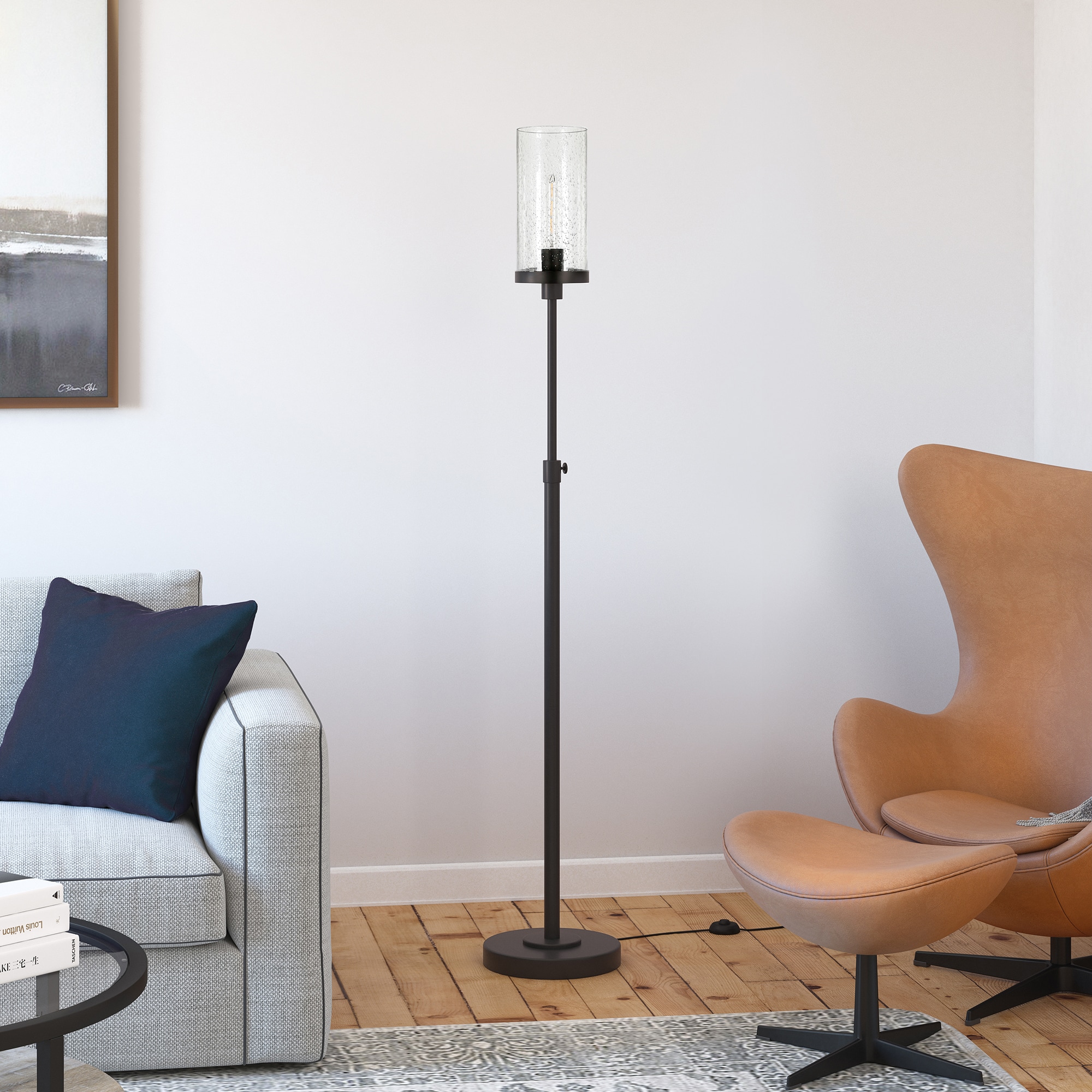 Hailey Home FL0308 Frieda 66-in Blackened bronze/seeded glass Standard Floor Lamp with Glass Shade