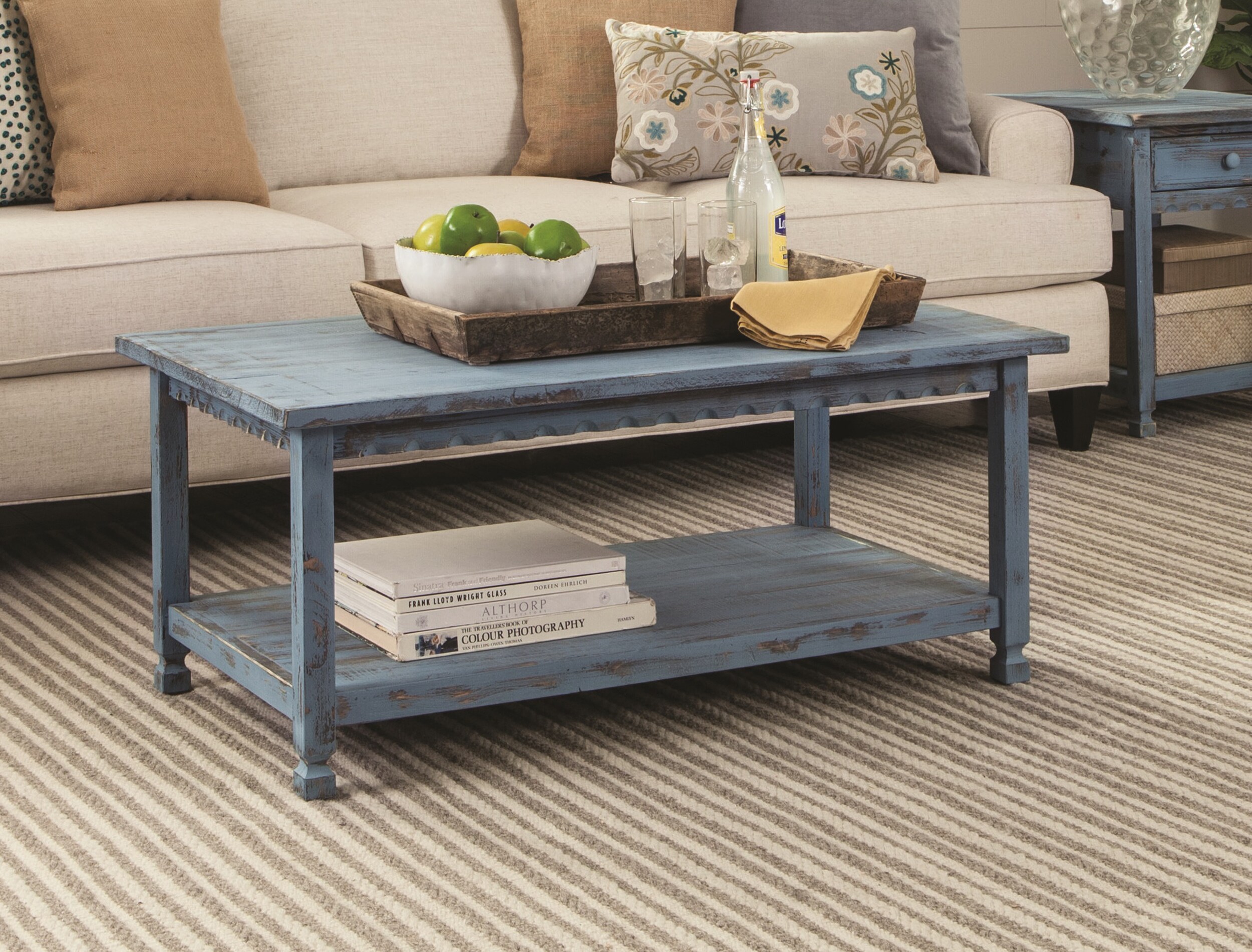 Alaterre Furniture Country Cottage 42inl Coffee Table Blue Antique