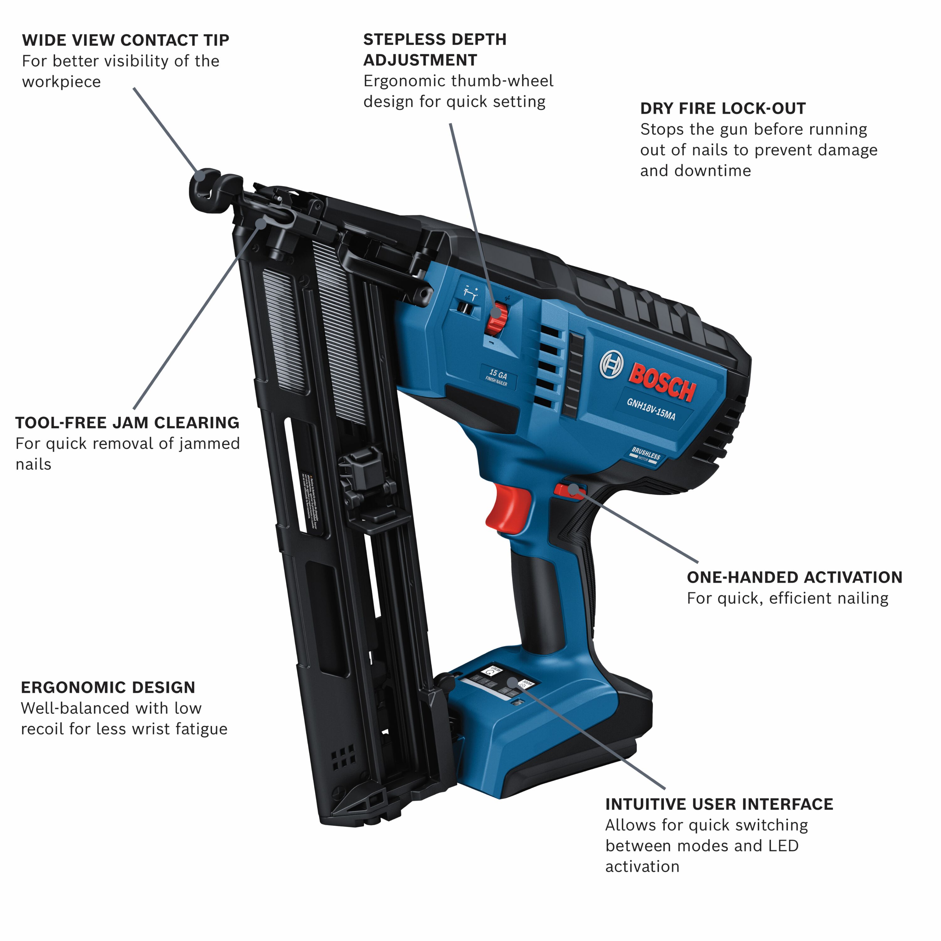 Bosch Cordless Nailer (Bare Tool Only) GNH18V-15MAN Sansujyuku sansujyuku.com