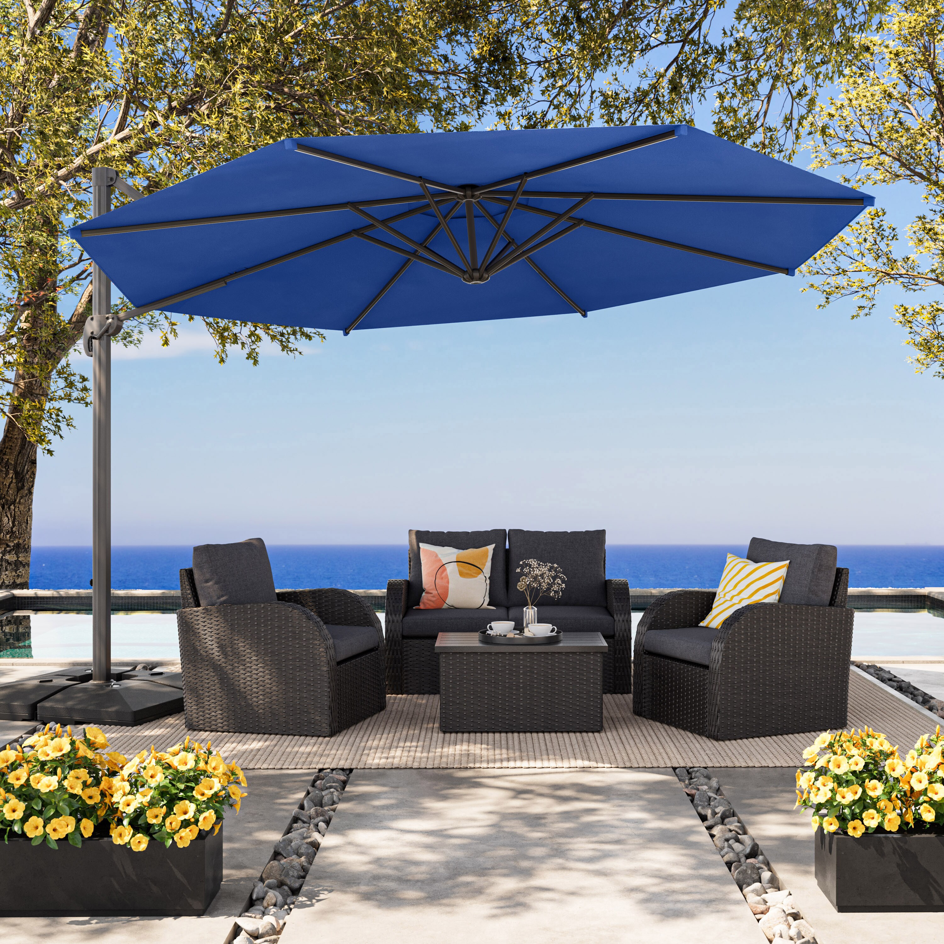 Corliving 115 Ft Aluminum Cobalt Blue Slide Tilt Offset Patio Umbrella In The Patio Umbrellas