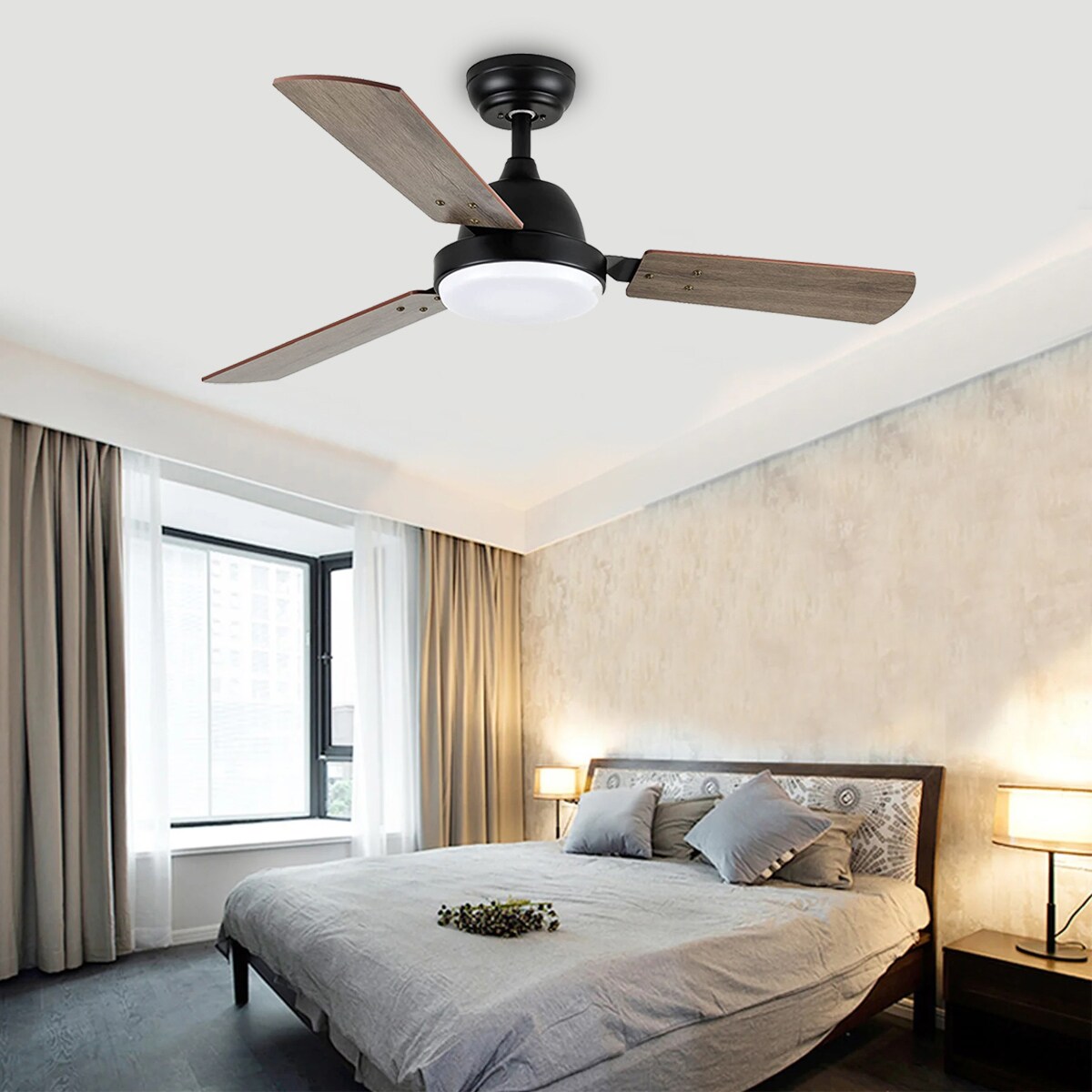 Kahomvis 44 in. LED Brown Ceiling Fan 44-in Black Indoor Ceiling Fan ...