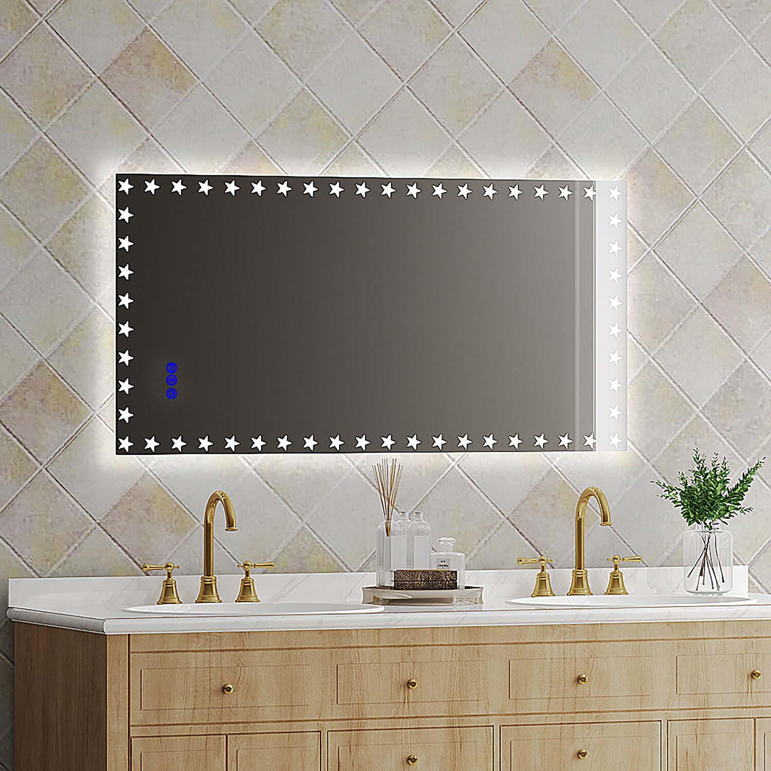 Bybafun 48-in X 24-in Frameless Rectangle Dimmable Lighted Fog Free ...