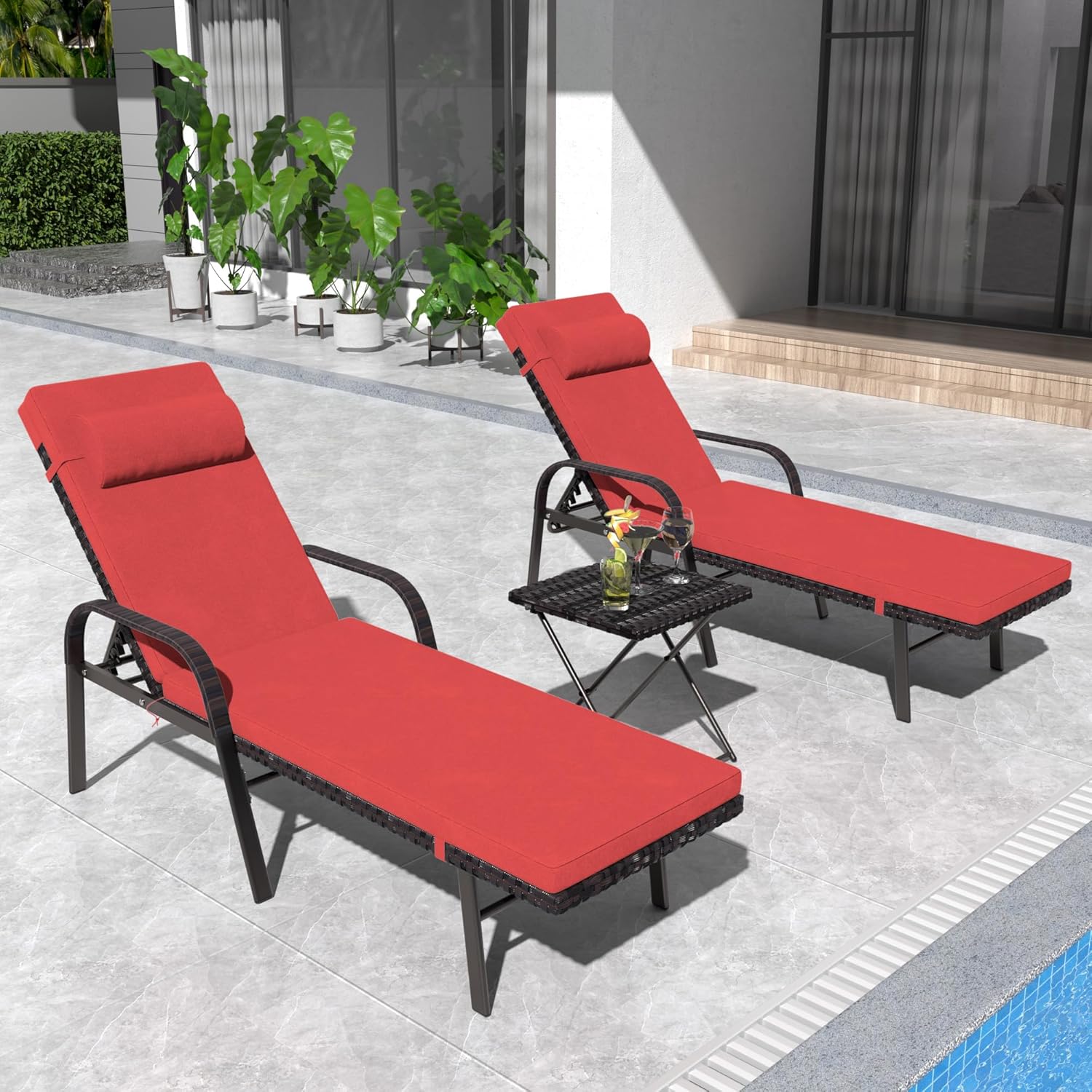 ALAULM LS-ARMTC-RED Casual Red Polyester/Polyester blend Chaise Lounge