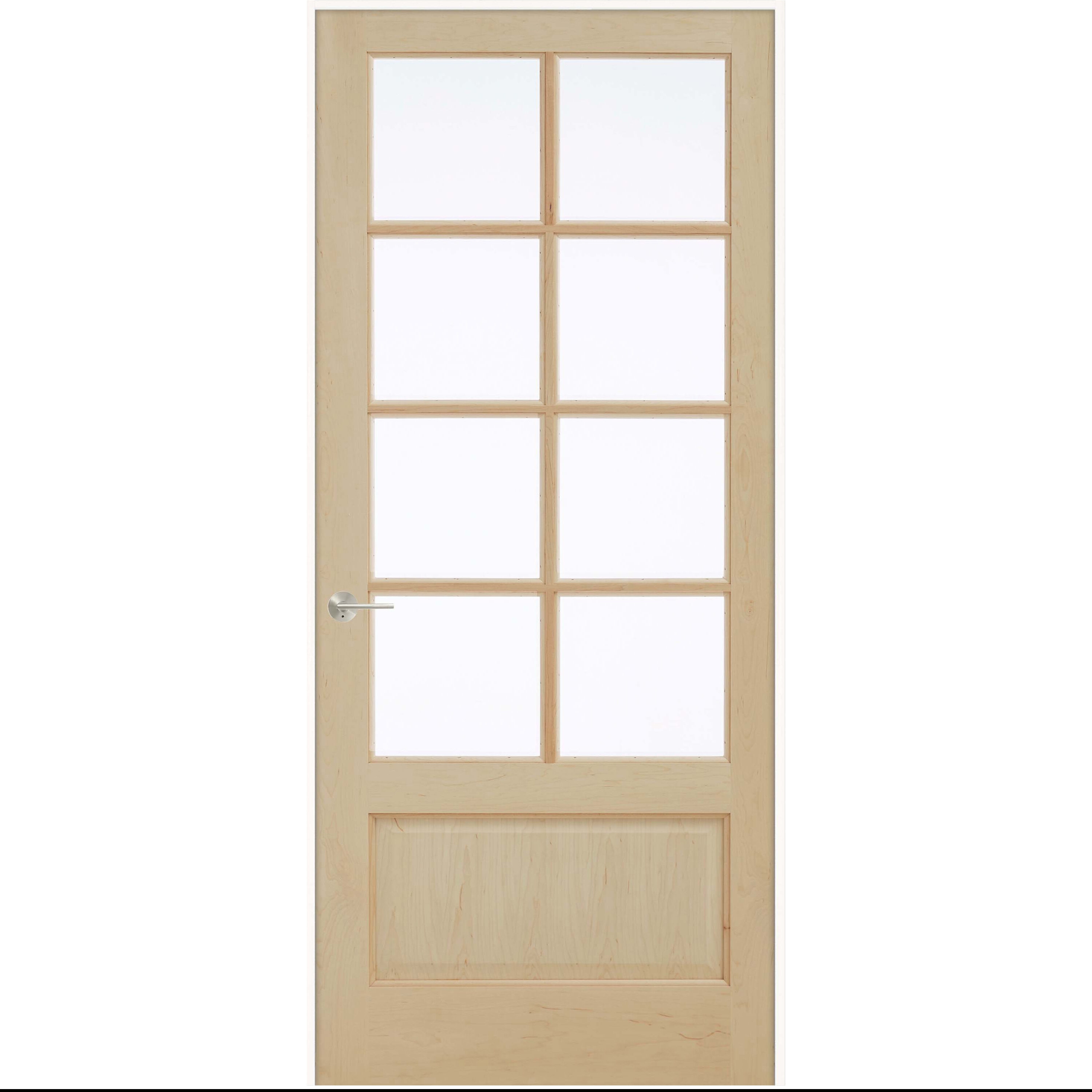 JELD-WEN LOWOLJW249700047 30-in x 80-in Unfinished Solid core 1-panel Clear glass Right hand Textured Unfinished Maple Wood Flat Jamb Single Prehung Interior Door