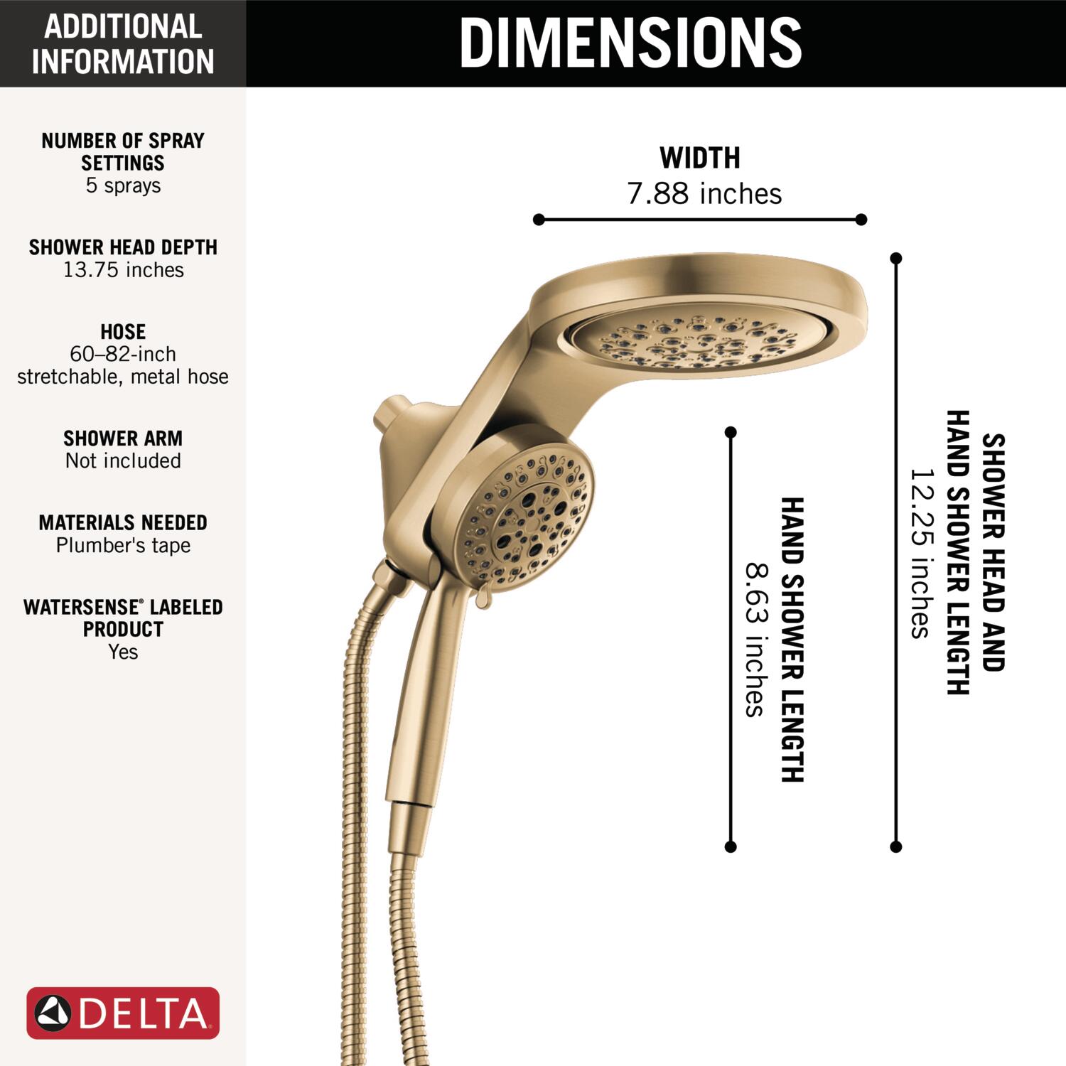 Delta Hydrorain H2okinetic Lumicoat Champagne Bronze 7875 In Round Dualcombo Rain 175 Gpm 0620