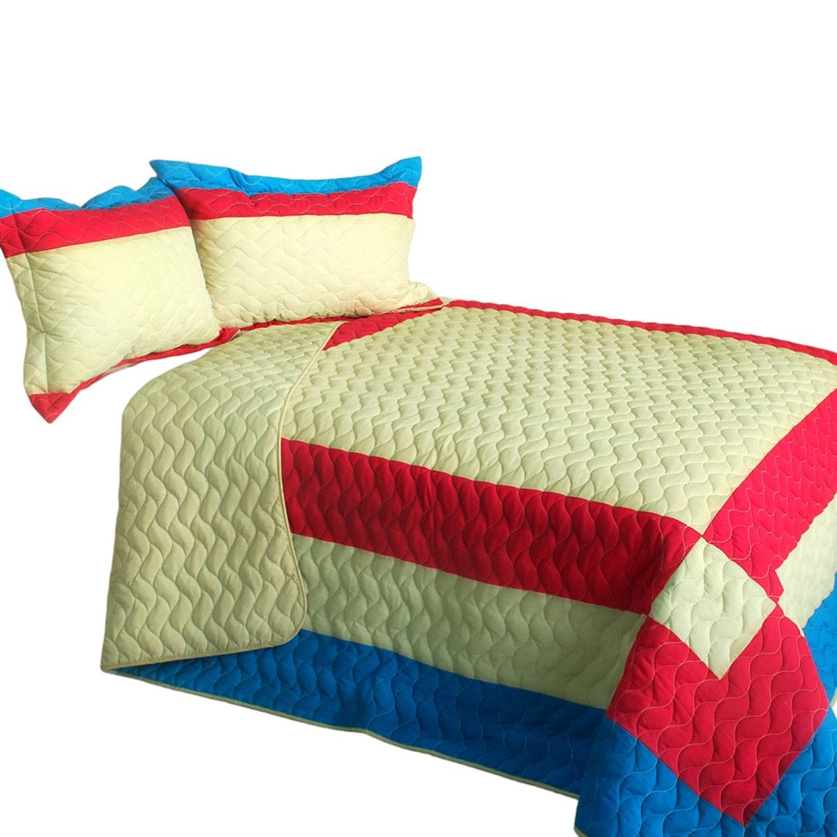 Slickblue 3 Piece Reversible Quilted Bedspread Set with Pre-Washed Finish Red Full/Queen Quilt Set for Bedroom Dorm Room