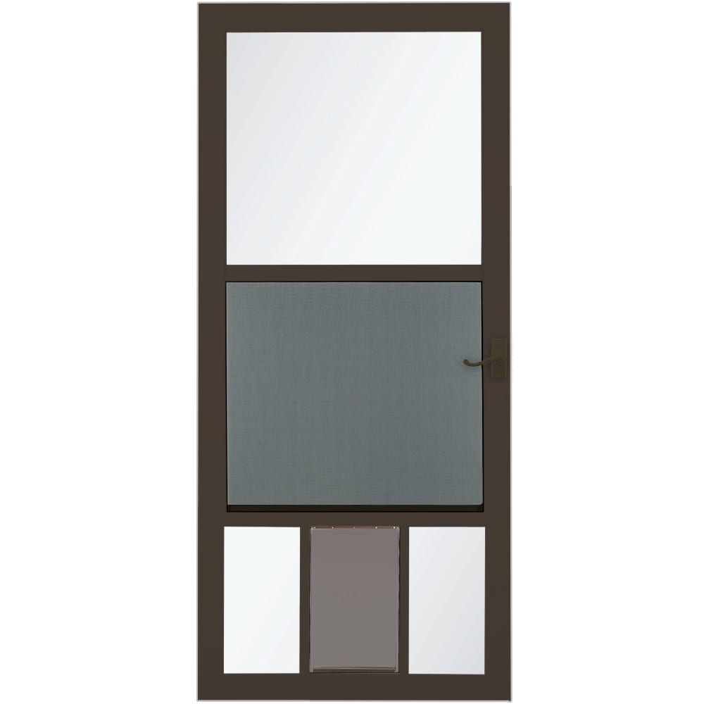 LARSON Pet View 36in x 81in Brown Aluminum Storm Door Fullview with Selfstoring Screen Brown