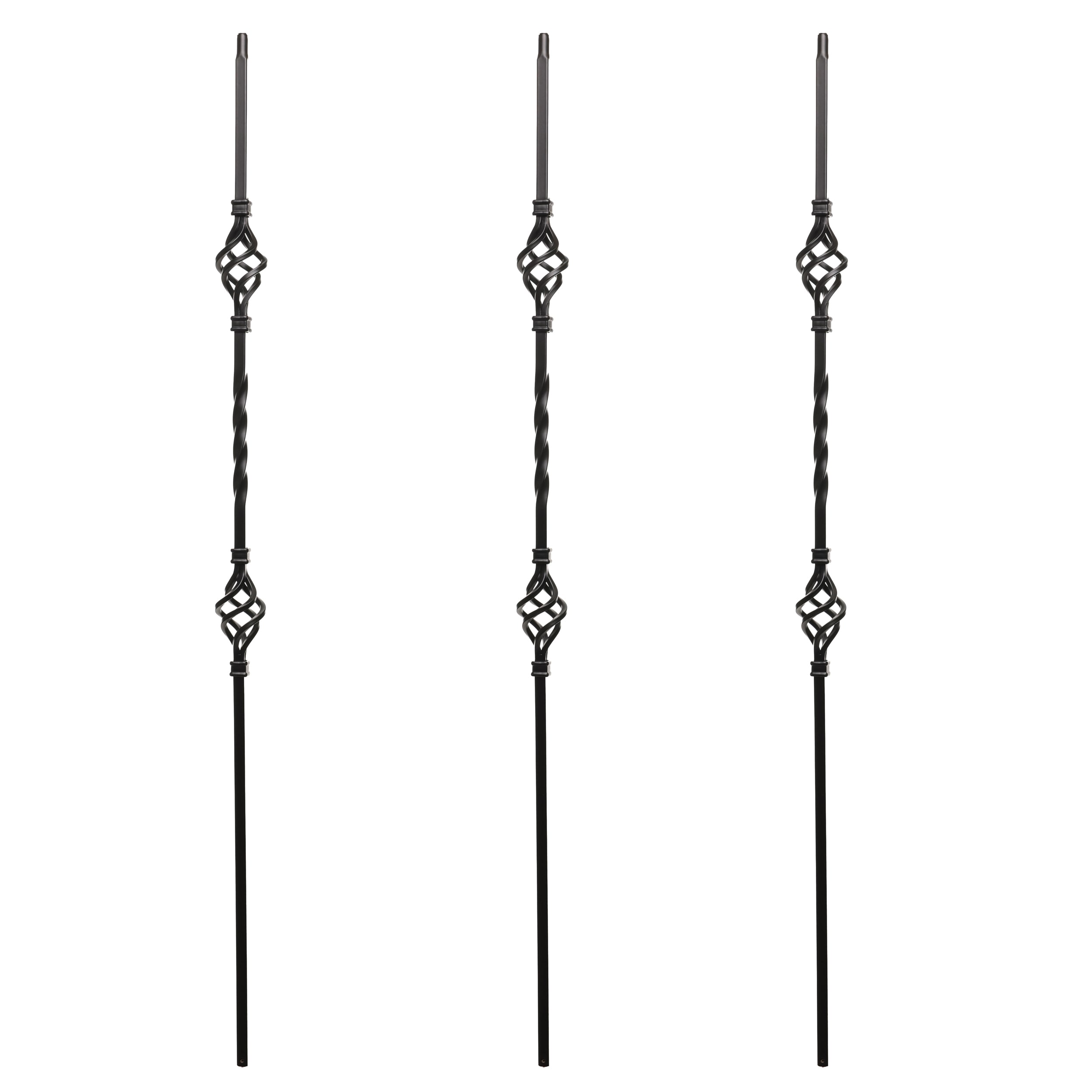 RELIABILT WGT15SGB 43-in x 0.5-in Semi Gloss Black Wrought Iron Double Basket Stair Baluster (3-Pack)