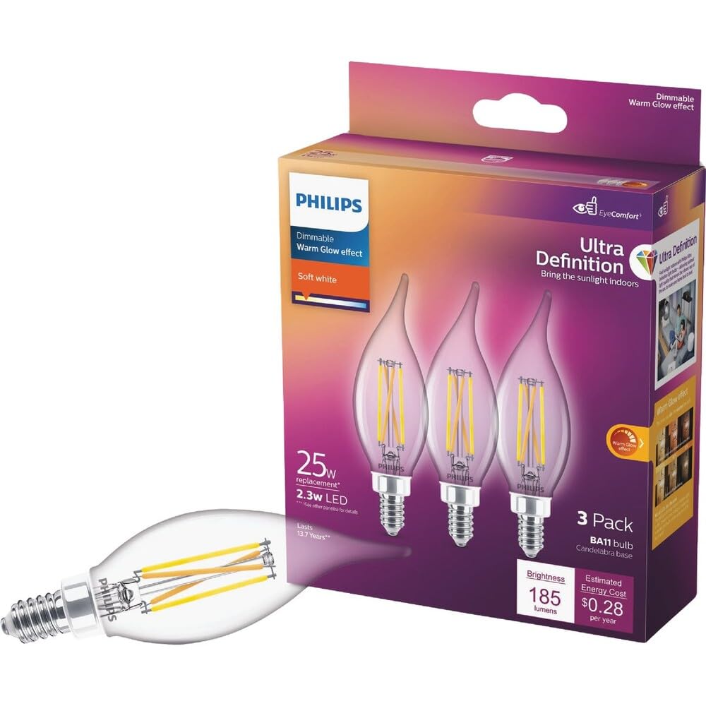 Philips  566653-2.3BA11/PER/UD/CL/G/E12/WGD 6/3PFT20 Decorative Chandelier Antique Filament LED Light Bulb